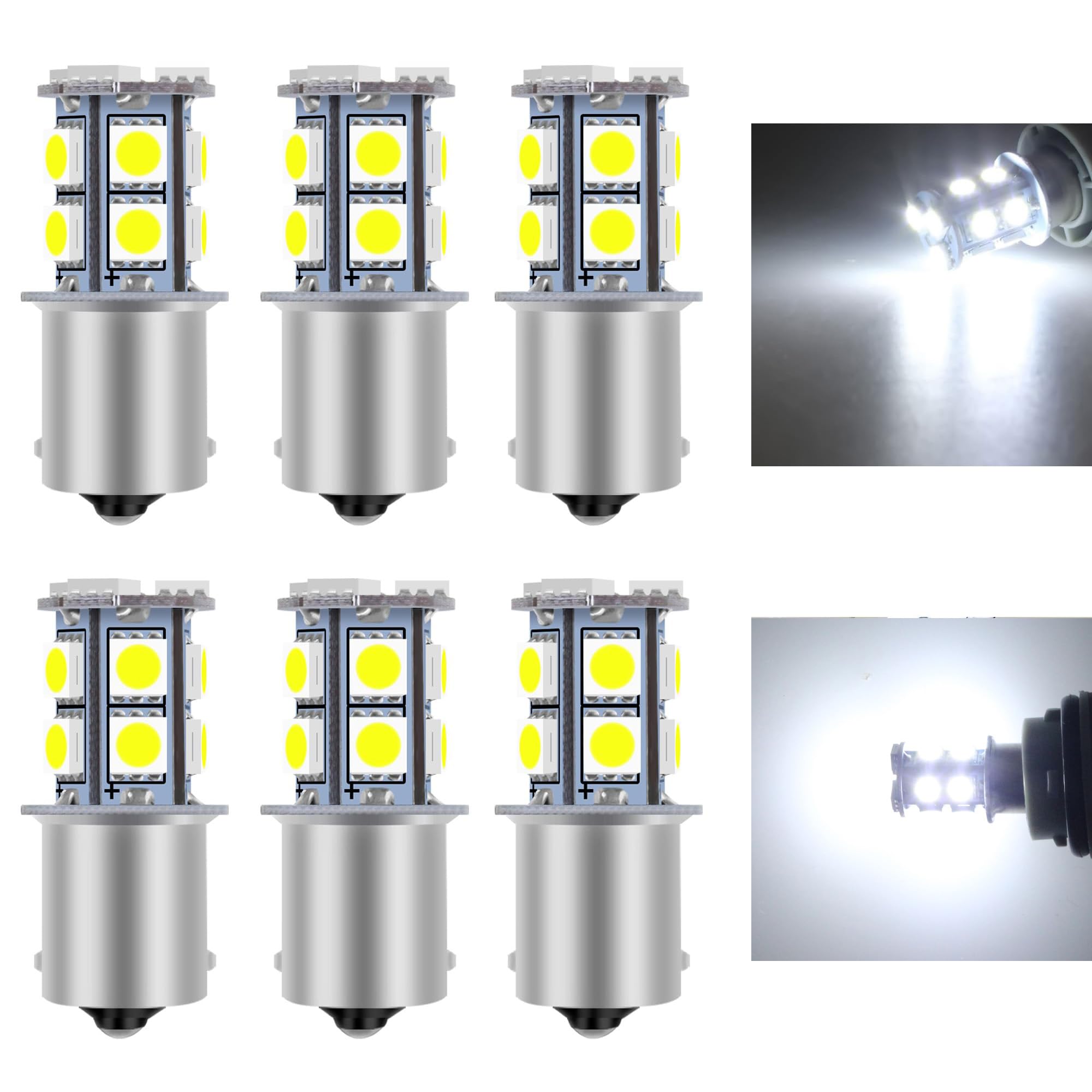 1156 LED Bulb White Super Bright 5050 13-SMD - BA15S 7506 1141 1073 1003 Replacement Bulbs for 12V RV, Boat, Camper Interior Dome Lights (Pack of 6) - Perfect for RV Ceiling Lights, Travel Trailer Lighting & Marine Cabin Illumination
