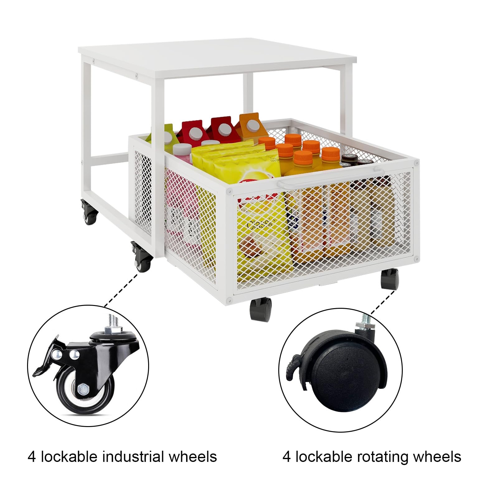 PUNCIA 19.7x19.7 Inch Rolling Fridge Stand with Storage Drawer - Mobile Beverage Cart for Compact Refrigerator, Mini Fridge Organizer - Perfect for Coffee Bars, Dorm Rooms, Home Office & Small Kitchen Spaces