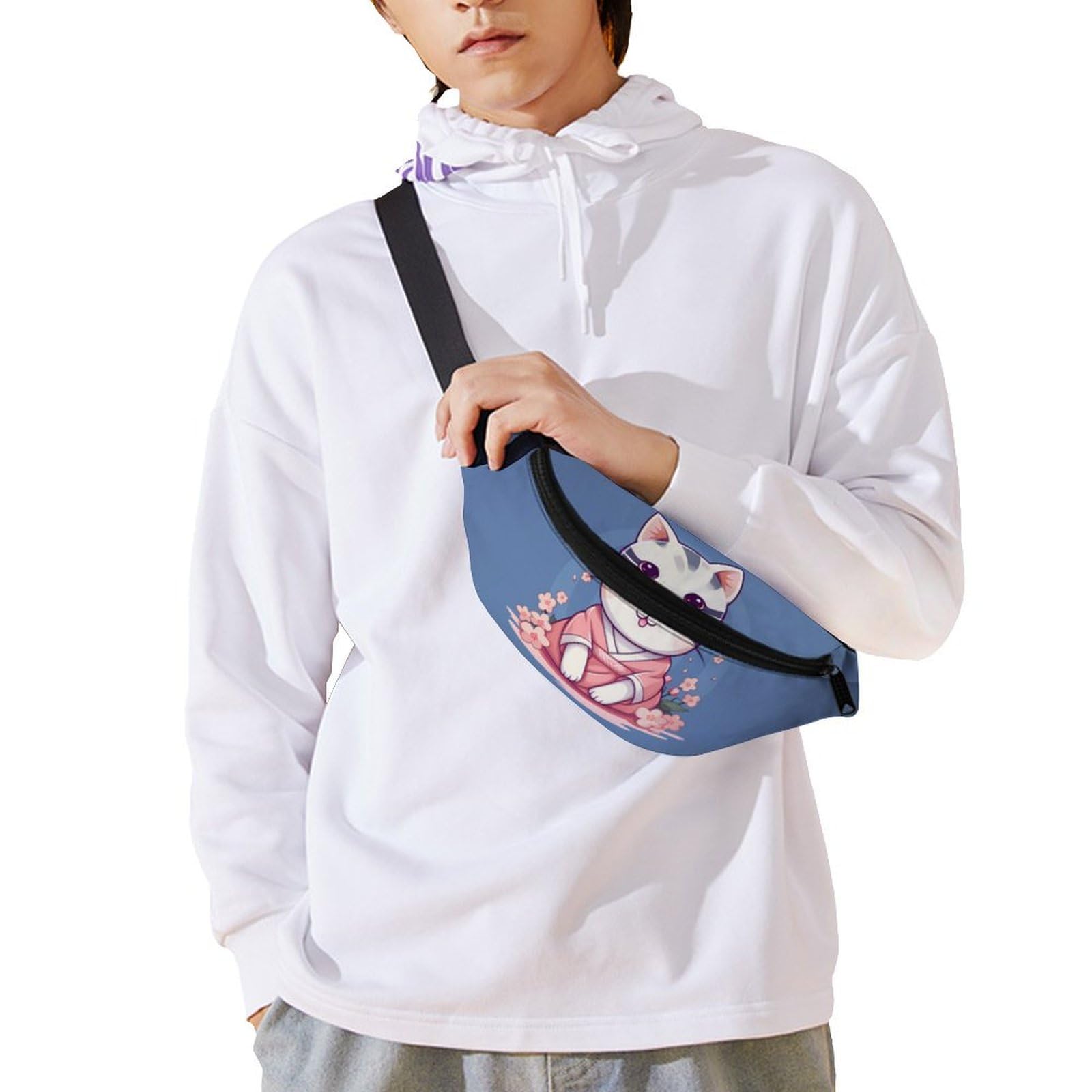 Stylish Japanese Cat Waist Bag - Adjustable Crossbody Pouch for Women & Men | Perfect for Travel, Shopping & Outdoor Activities