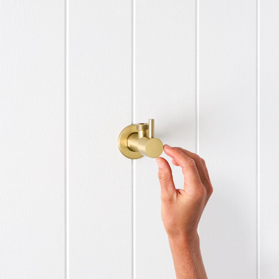1/4 Turn Angle Valve in Brushed Brass - Durable Water Shut-Off Valve for Bathroom, Kitchen & Outdoor Faucets
