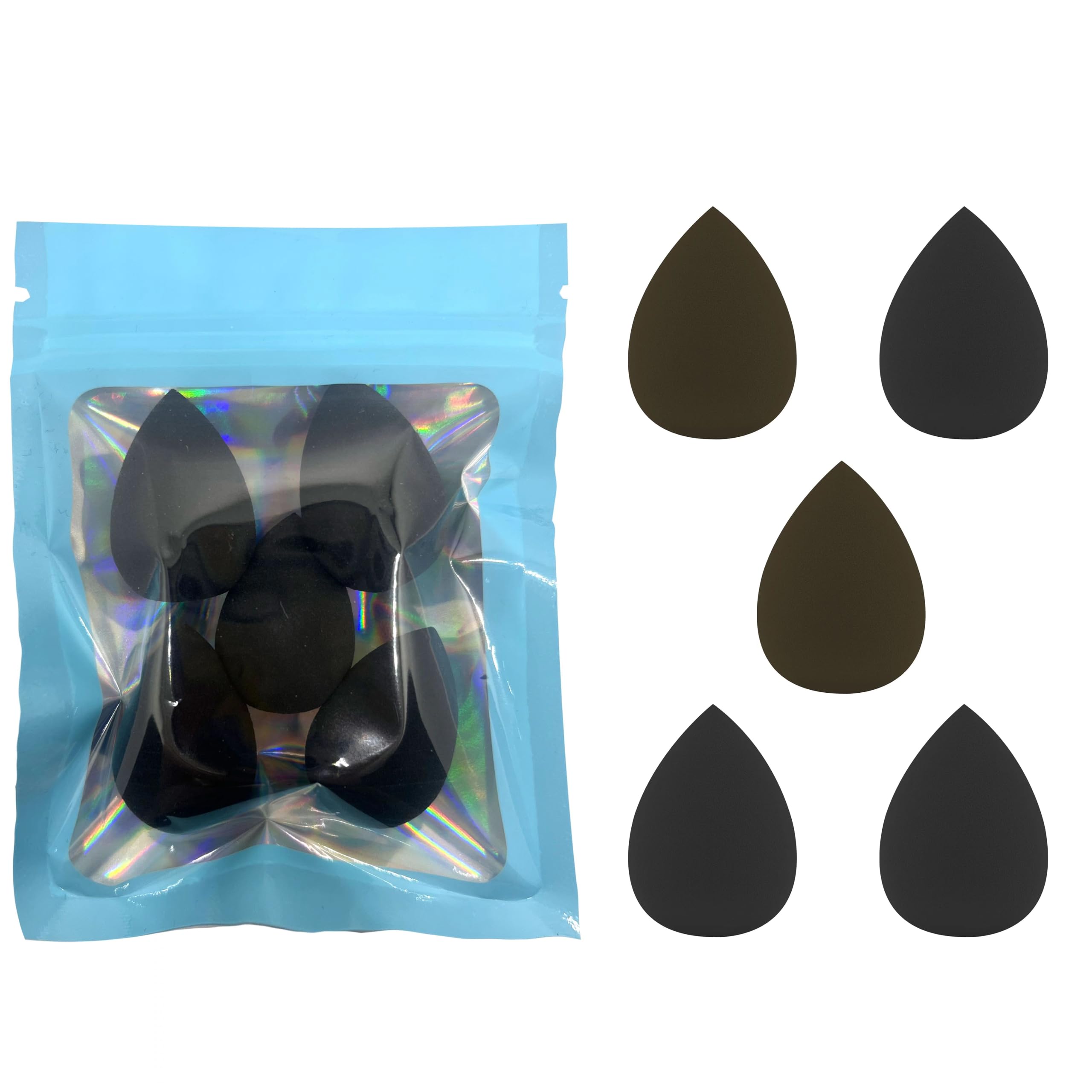 5PCS Mini Beauty Blender Sponges - Soft & Flexible Makeup Sponges for Foundation, Powder & Liquid - Multi-Colored Cosmetic Blender Set - Perfect for Travel & Professional Makeup Application (Black)
