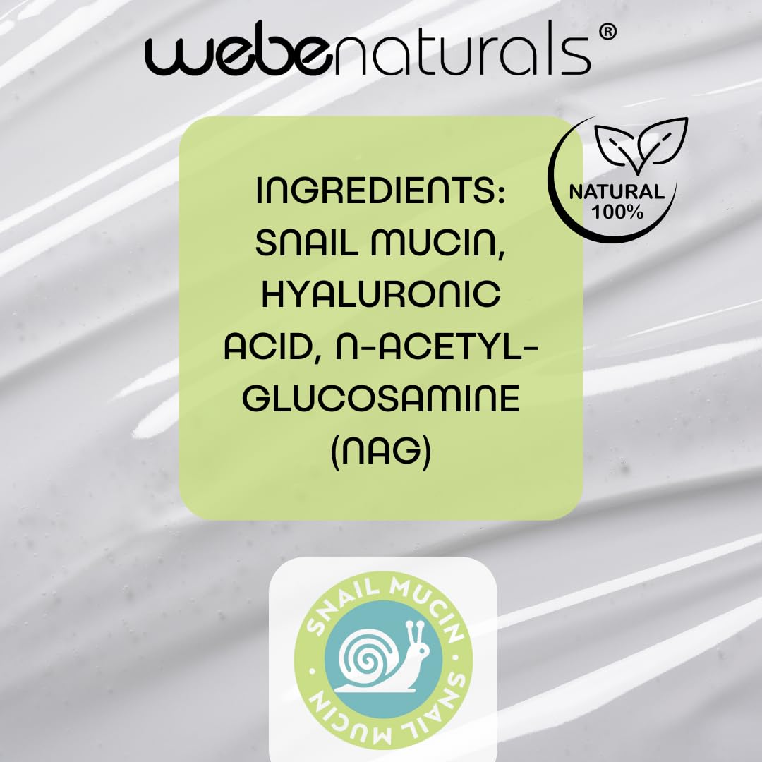 WEBE Hydrating Glow Snail Mucin Serum with Hyaluronic Acid & N-Acetyl Glucosamine | Collagen Boosting Face Serum for Radiant, Plump Skin | Lightweight Moisturizer for Dry, Sensitive Skin | Perfect for Daily Skincare Routine & Nighttime Hydration