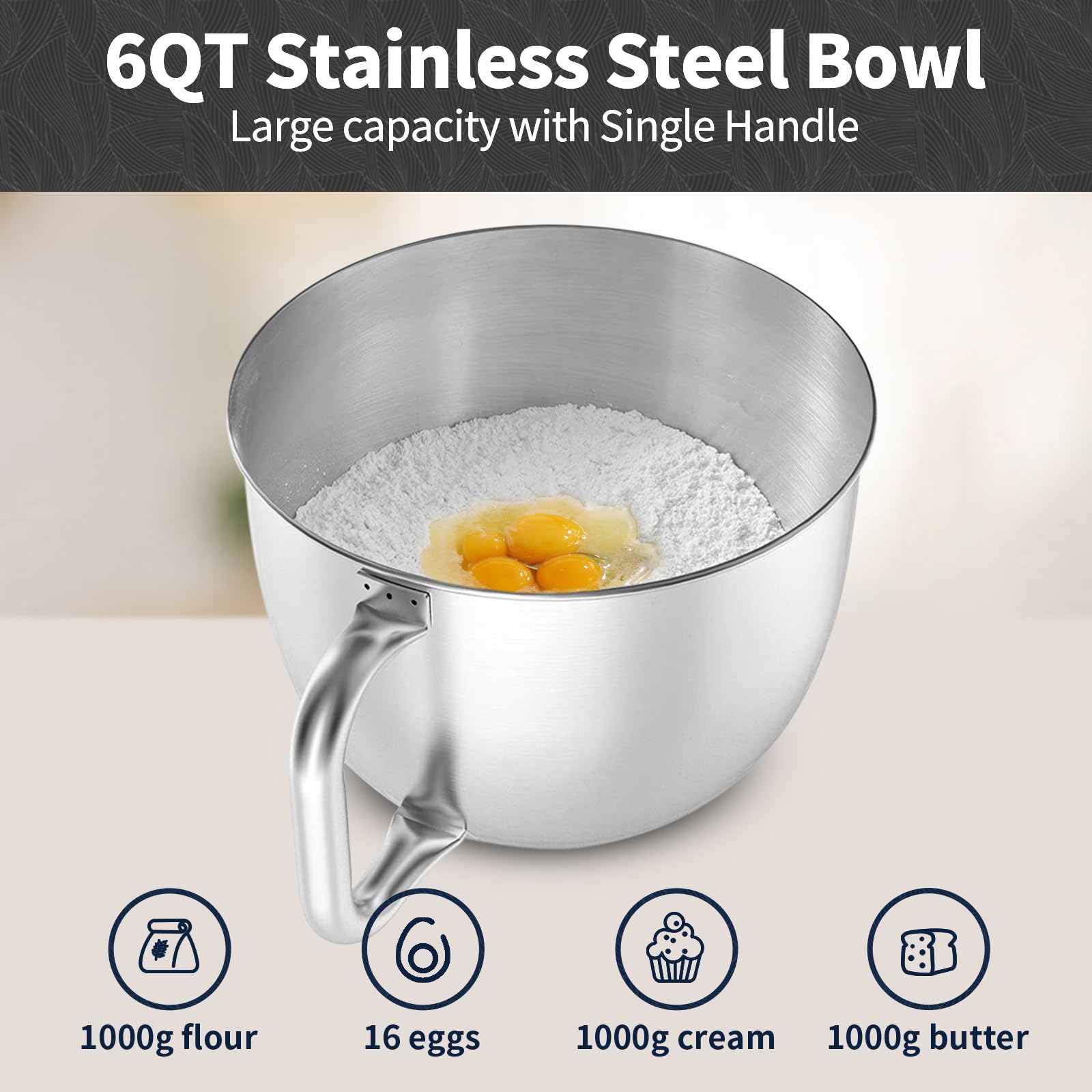 6 QT 600W Tilt-Head Stand Mixer - Powerful Electric Kitchen Mixer with Stainless Steel Bowl, Dishwasher-Safe Dough Hook, Flat Beater & Wire Whisk - Perfect for Baking Bread, Cookies, Cakes & More (Black)