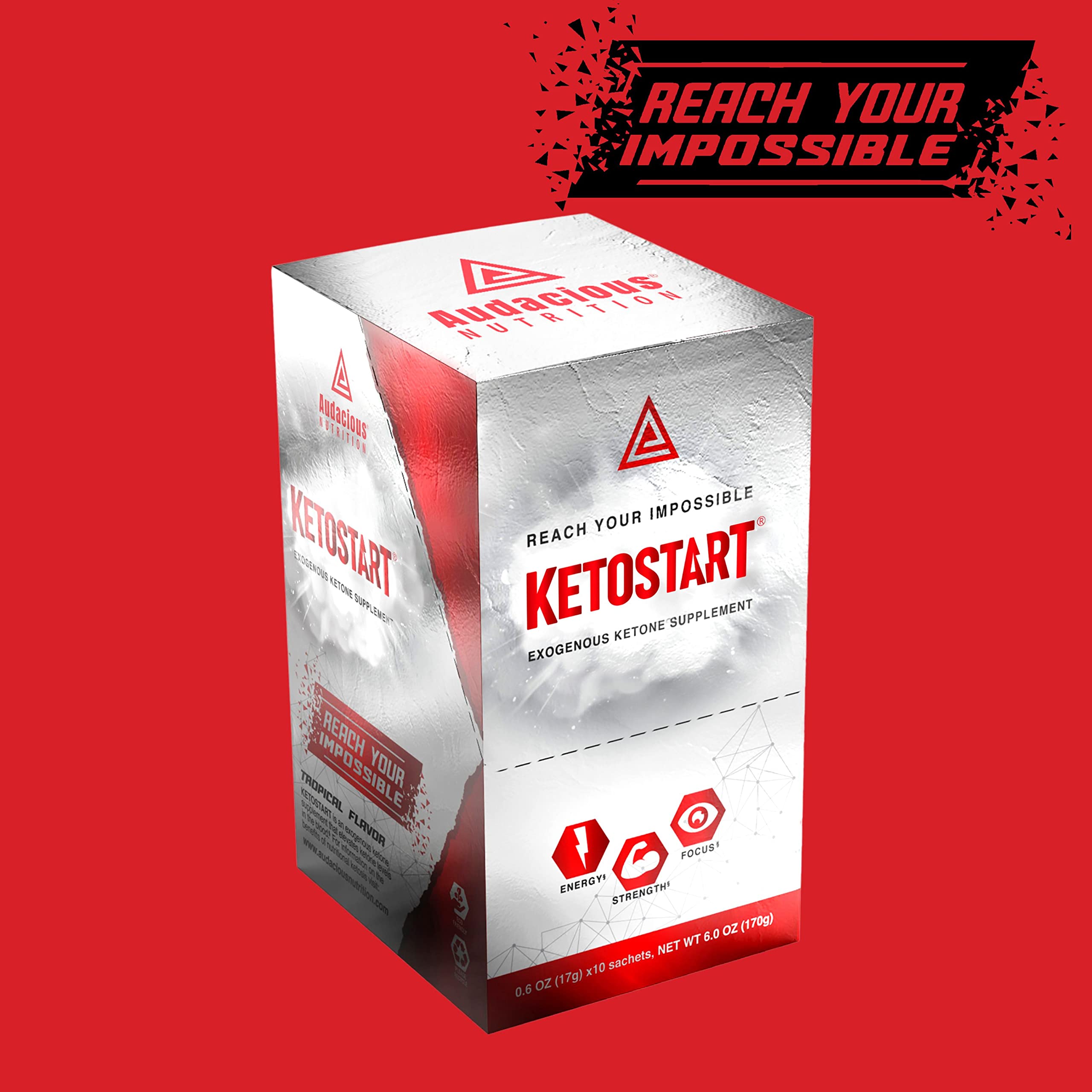 KetoStart Exogenous Ketones Powder with Electrolytes - Caffeine Free Tropical Flavor | Energy & Focus Booster for Keto Diet | Perfect for Workouts, Fasting & Low-Carb Lifestyle (10 Packets)