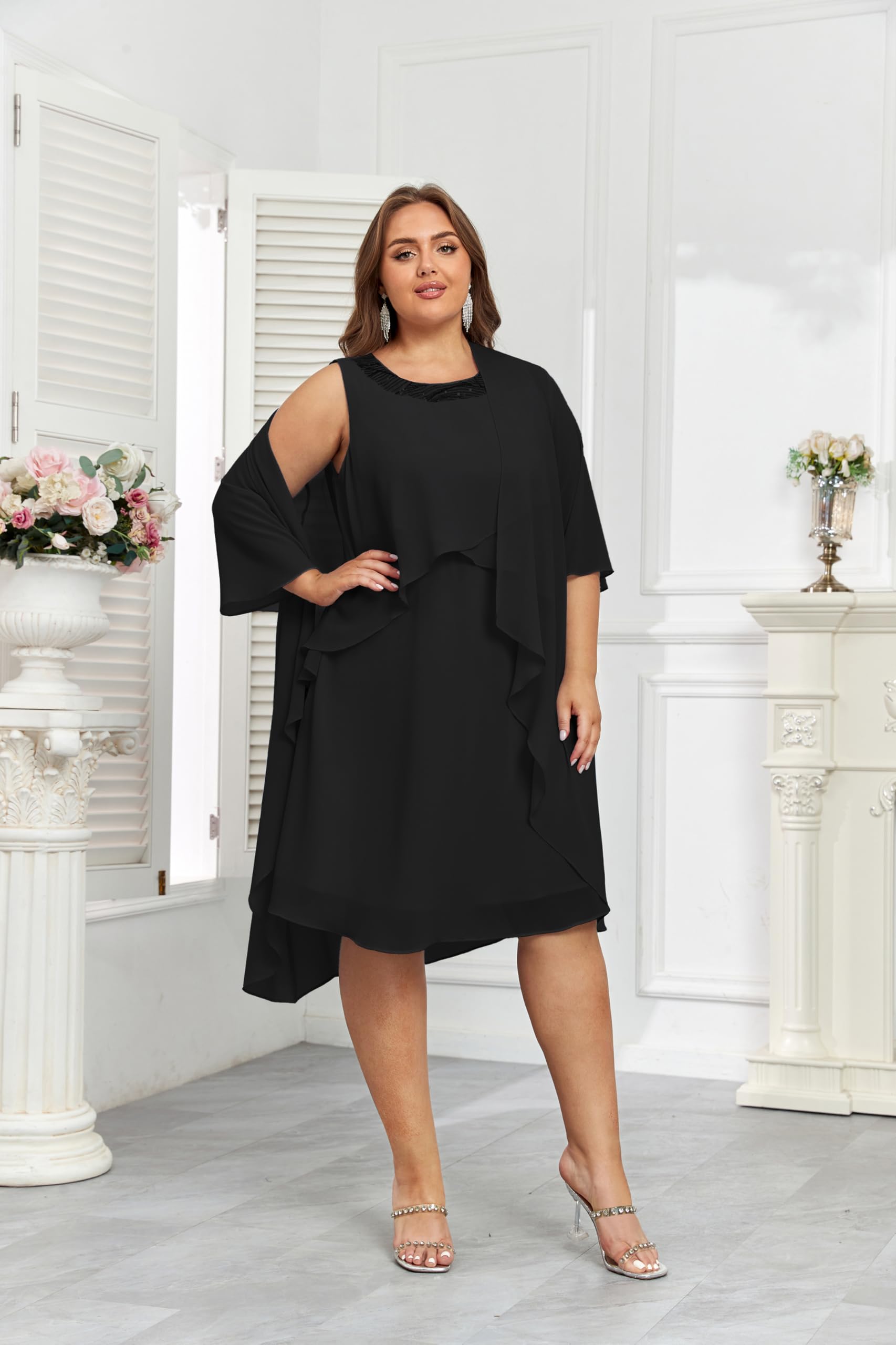 Hanna Nikole Women's Plus Size 2-Piece Dress Set with Jacket - Flowy Wedding Guest Dress & Mother of the Bride Outfit - Perfect for Formal Events, Bridal Showers, and Special Occasions