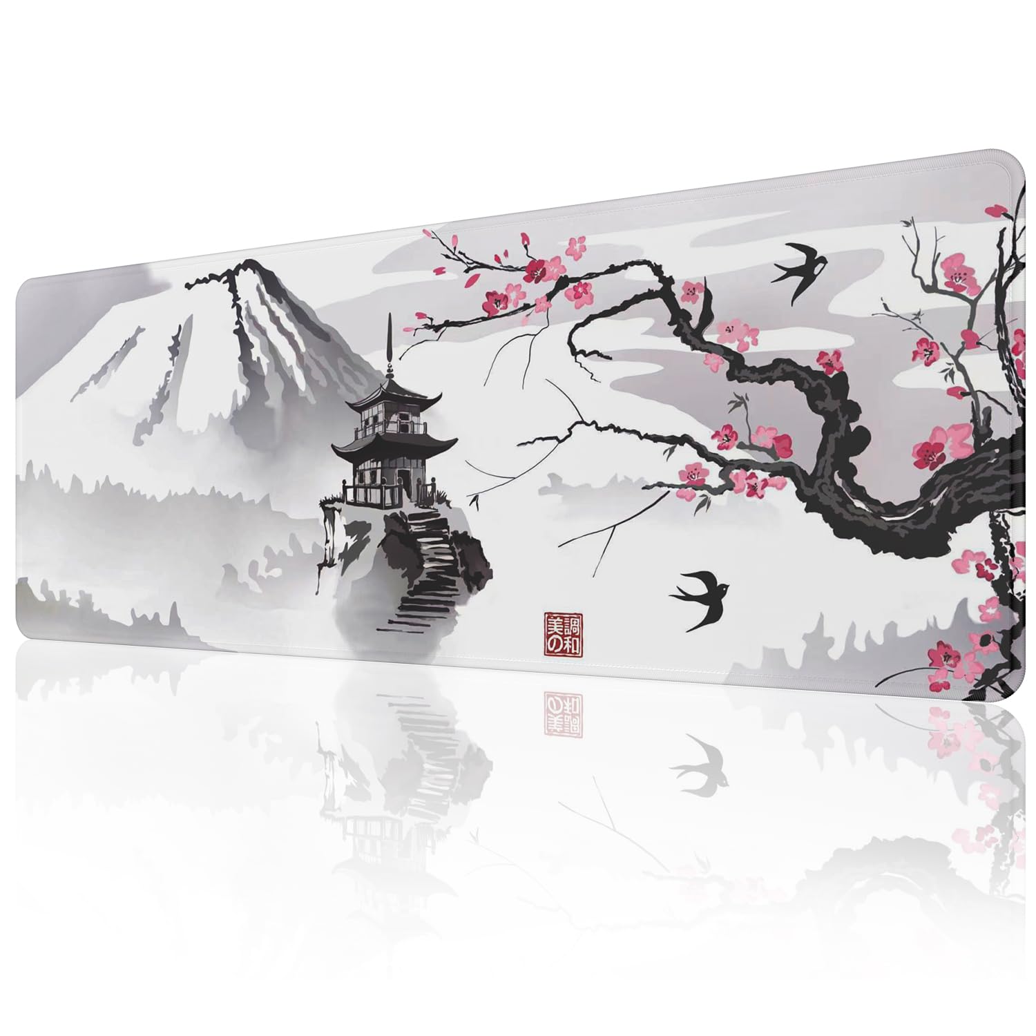 Premium ETZ Japanese Cherry Blossom Mouse Pad - 31.5×11.8×0.12 Inch Extra Large Gaming Mouse Mat with Non-Slip Rubber Base & Stitched Edges - Perfect for Office, Home & PC Gaming Setup (Elegant Floral Design)