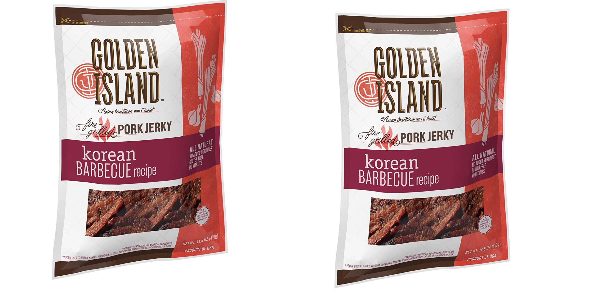 Golden Island Korean BBQ Pork Jerky - 14.5 Ounce (Pack of 2) | Premium Korean Style Dried Meat Snack | High Protein, Gluten-Free | Perfect for Hiking, Camping & On-the-Go Snacking