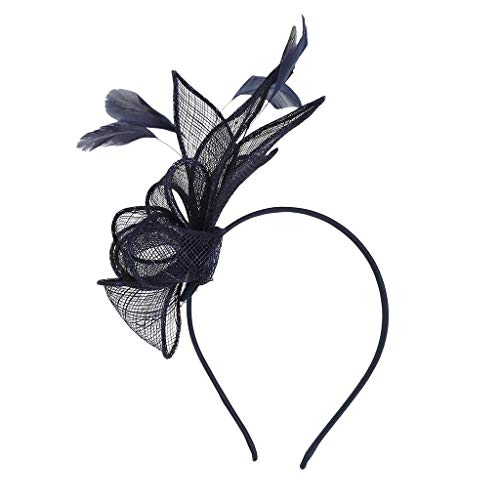 Elegant Women's Hat Strap with Flower Feather - Party Hair Clip Headband Accessory for Women & Men - Navy Blue One Size - Perfect for Weddings, Parties, and Soccer Games