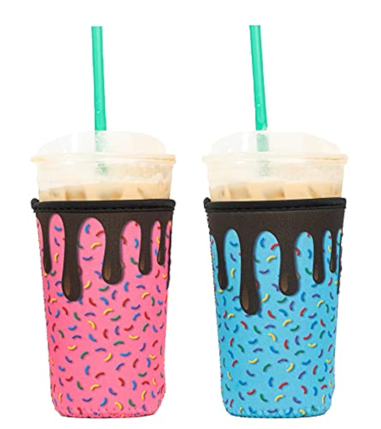 Baxendale Neoprene Iced Coffee Sleeve Cups - 2 Pack, Fits 22-24oz Tumblers, Reusable & Insulated Coffee Cup Holder (Sprinkles Design) - Perfect for Iced Coffee, Cold Drinks & Travel Mugs at Home, Office or On-the-Go