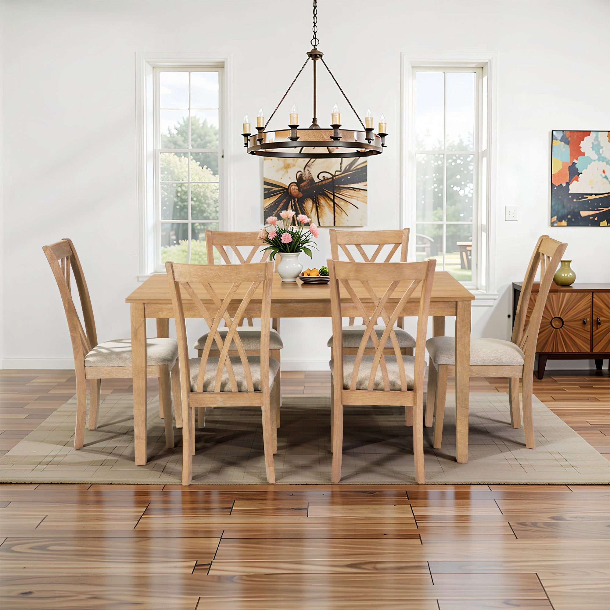 Modern 6-Piece Dining Table Set with Anti-Slip Chairs - 60