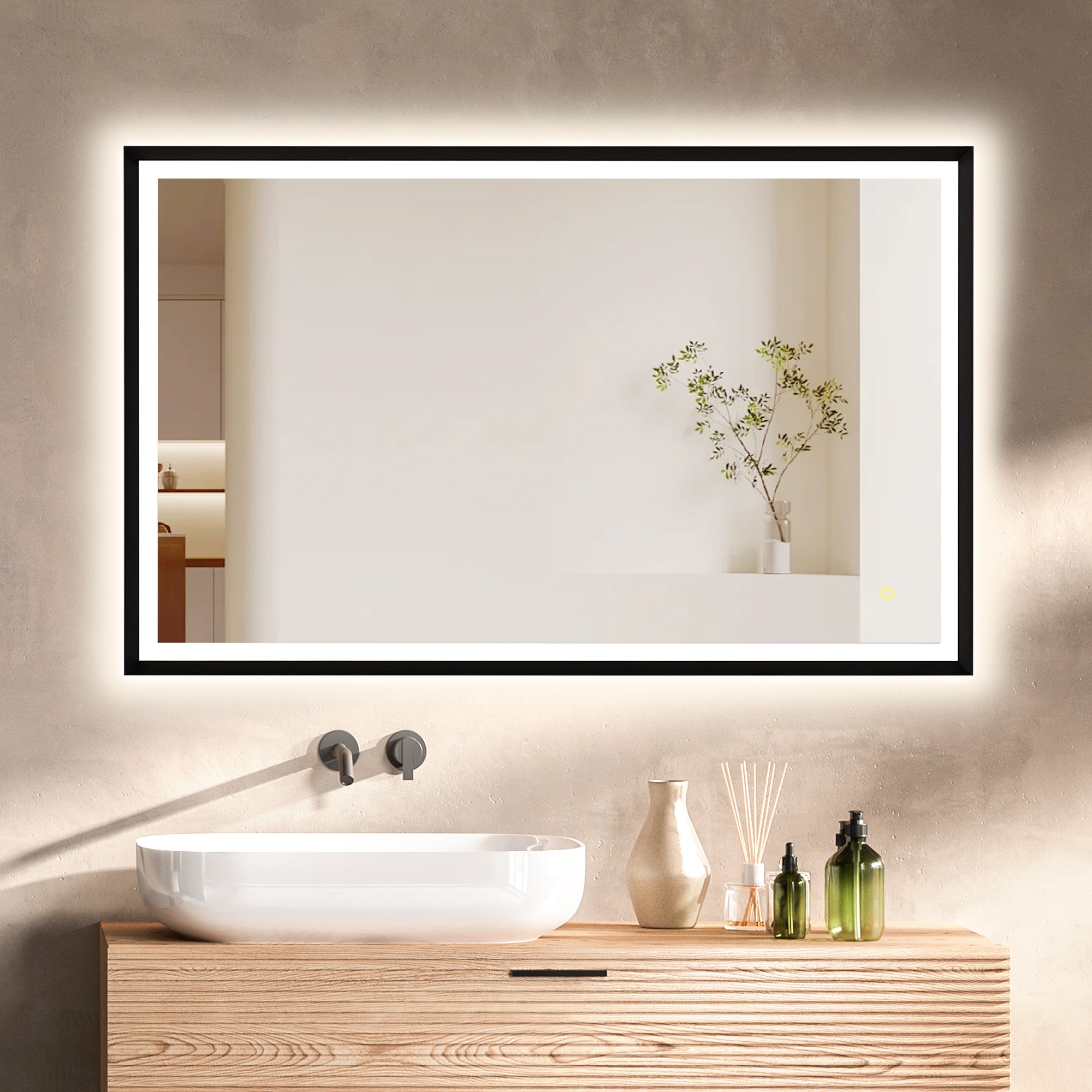 Apollo Rectangular Anti-Fog Dimmable LED Bathroom Mirror - Modern Vanity Wall Mirror with Aluminum Frame - Perfect for Makeup, Shaving & Home Decor