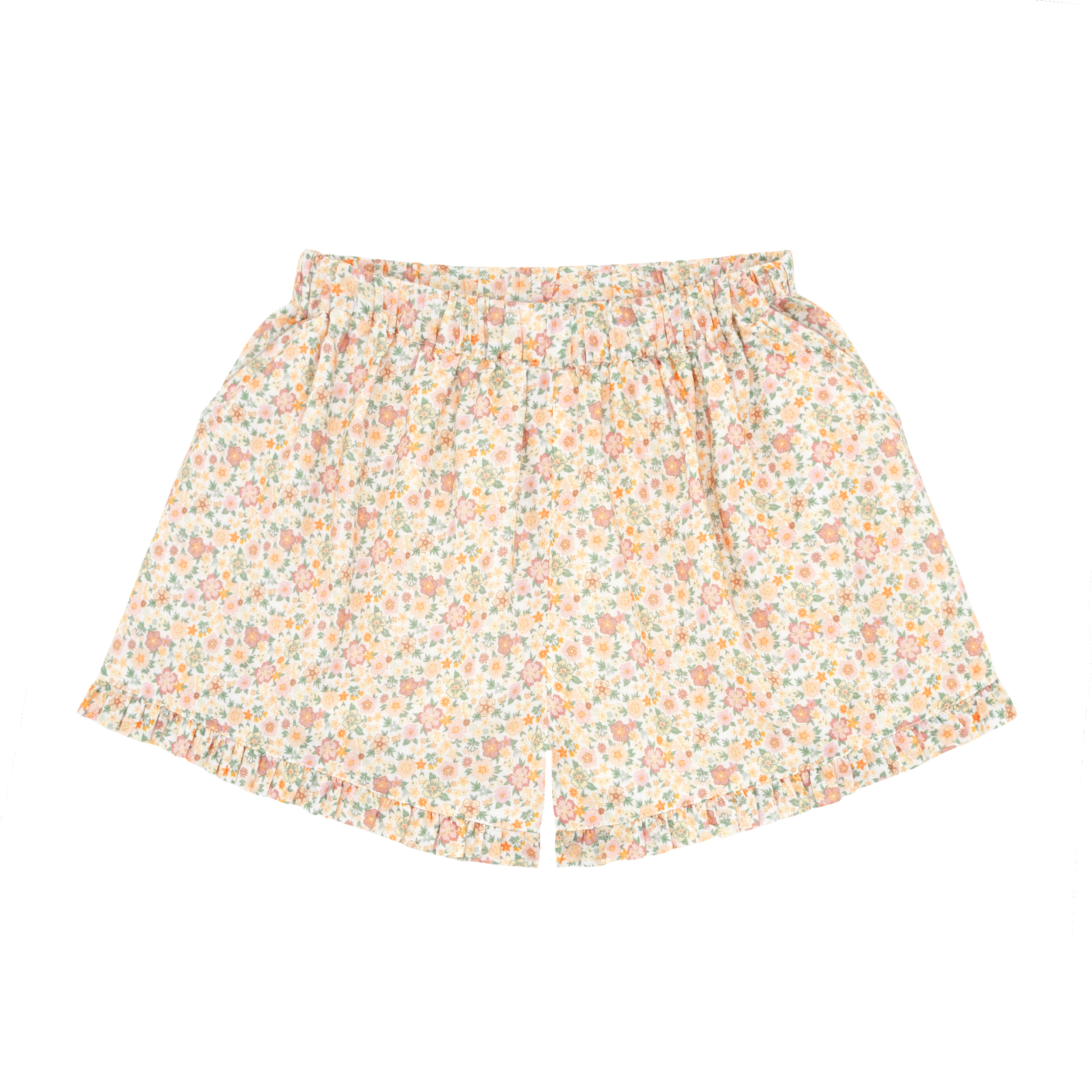 Girls Marigold Floral Woven Ruffle Shorts - Cute Summer Outfit for Playdates & Beach Vacations