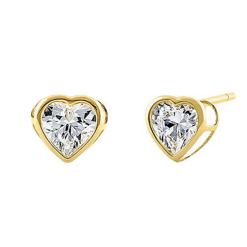 14K Yellow Gold 4mm Heart Cut Cubic Zirconia Stud Earrings - Perfect for Valentine's Day Gifts, Anniversary Presents & Everyday Elegance