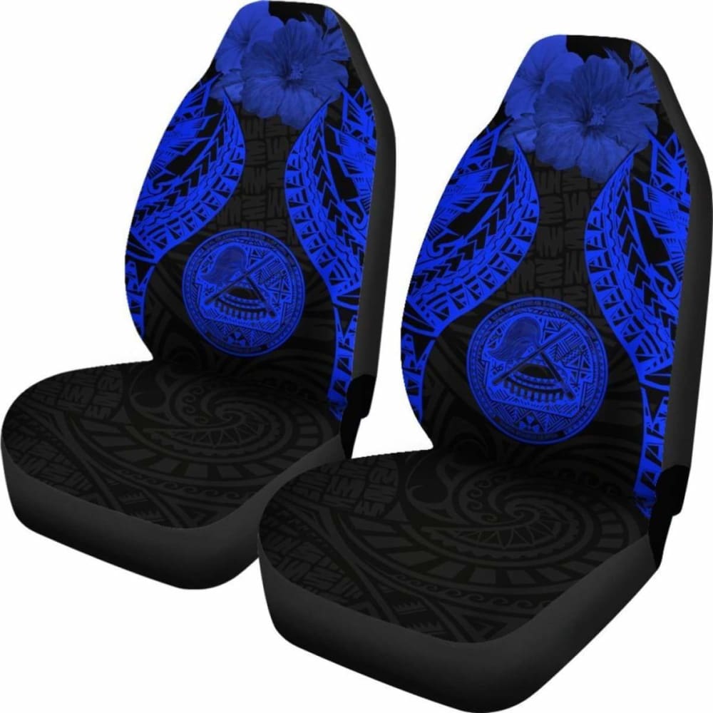 Premium American Samoa Polynesian Car Seat Covers - Pride Seal & Hibiscus Floral Design in Vibrant Blue | Perfect for SUVs, Trucks & Sedans | Durable & Stylish Auto Accessories for Tropical Lovers