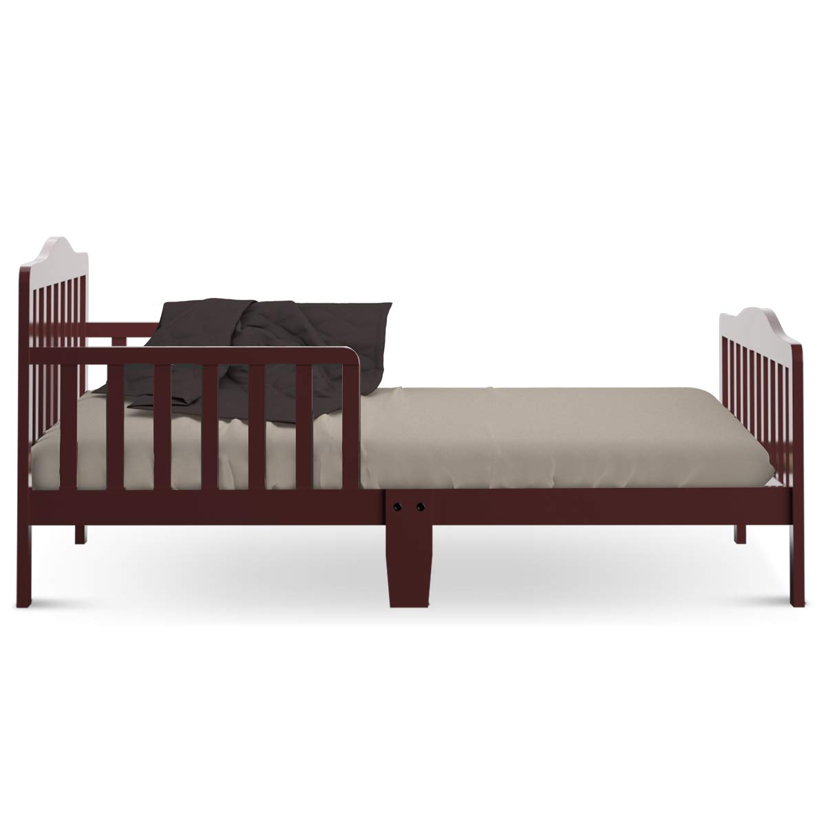 **HONEY JOY Toddler Bed Frame - Solid Rubber Wood with Safety Guardrail, Fits Full Size Crib Mattress (Not Included) - Classic Kids Bedroom Furniture for Boys & Girls (Brown) - Perfect for Nursery, Daycare, or Children's Bedroom**