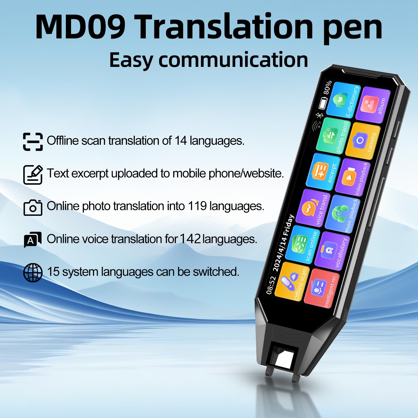 Multilingual Language Translator Pen - 142 Languages Real-Time Two-Way Translation Device with 4.58