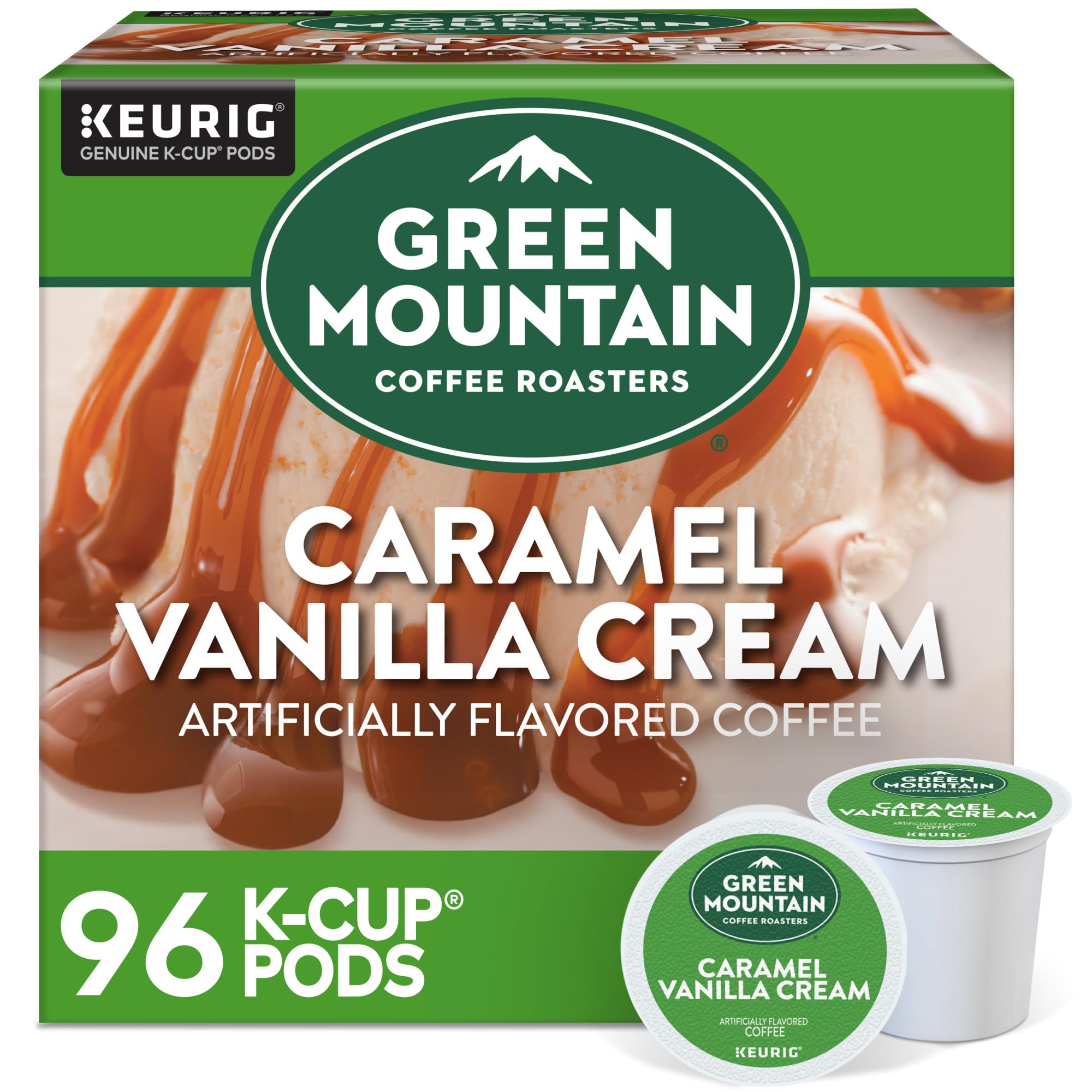 Green Mountain Coffee Roasters Caramel Vanilla Cream Light Roast K-Cup Pods - 96 Count for Keurig Single-Serve Brewers | Perfect for Morning Coffee & Office Break