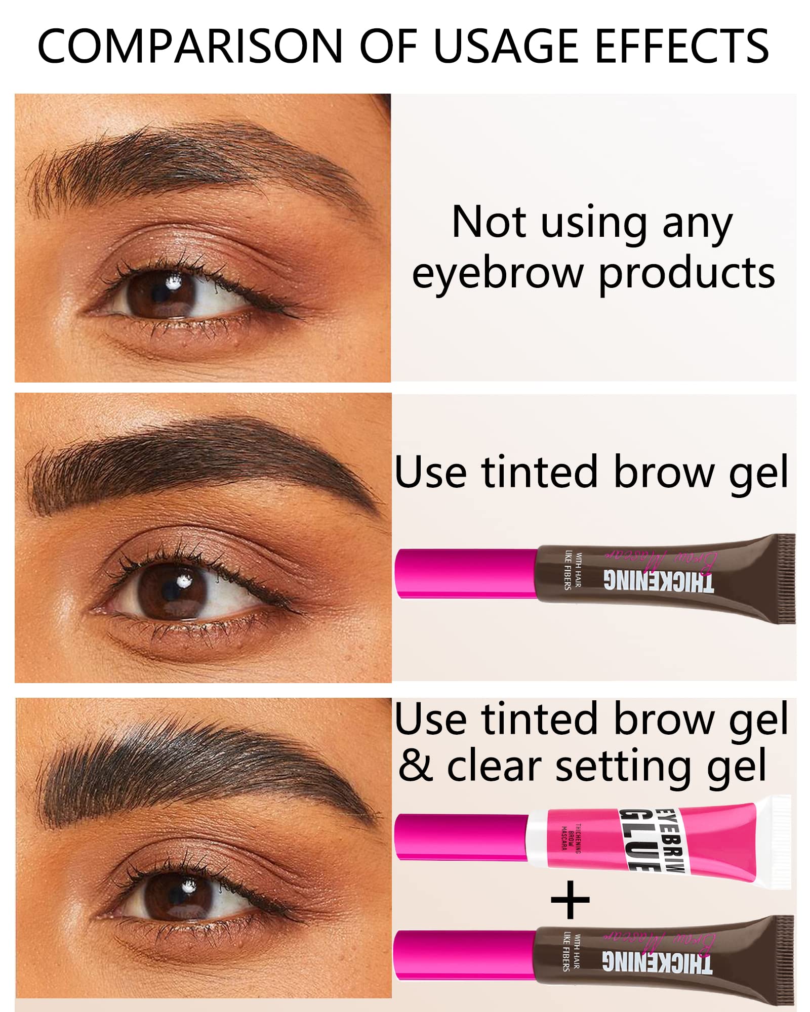 Espresso Brow Gel Kit - Tinted Thickening Eyebrow Mascara & Clear Setting Brow Glue for Natural Looking Brows | Long Lasting Brow Lift & Sculpt | Light, Medium & Dark Brown Shades with Dual-Ended Applicator | Perfect for Everyday Makeup & Special Occasions