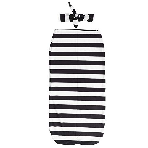 Newborn Baby Swaddle Wrap Set - Soft Receiving Blanket, Sleeping Bag & Headband - Anti-Kick Stroller Wrap for Boys & Girls (M, Black & White Stripes) - Perfect for Baby Showers, Photo Props & Newborn Sleep Comfort