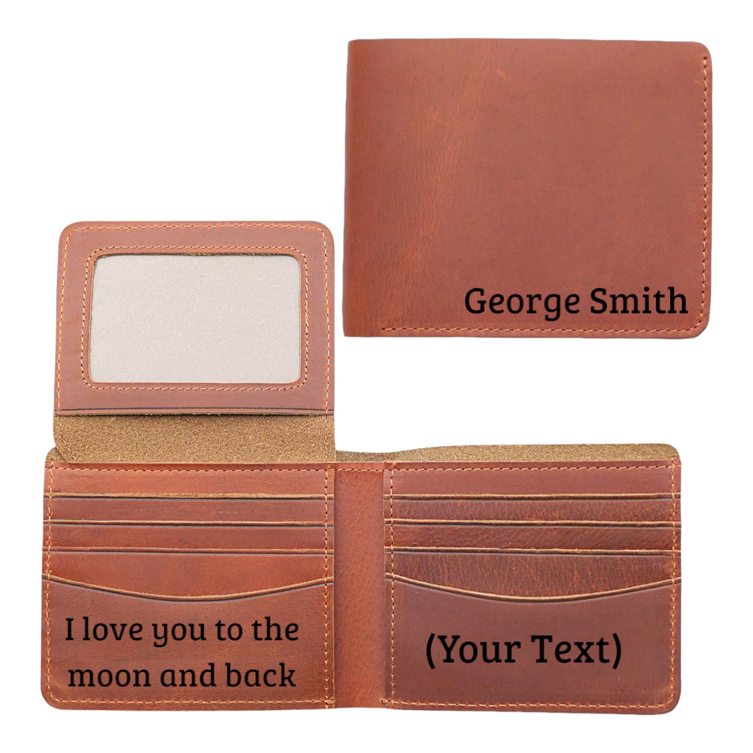 Personalized Leather Wallet for Men - Custom Engraved Top Grain Leather Wallet - Perfect Gift for Dad, Husband, Boyfriend - Anniversary, Wedding, Groomsmen Gift - Everyday Carry & Special Occasion Wallet