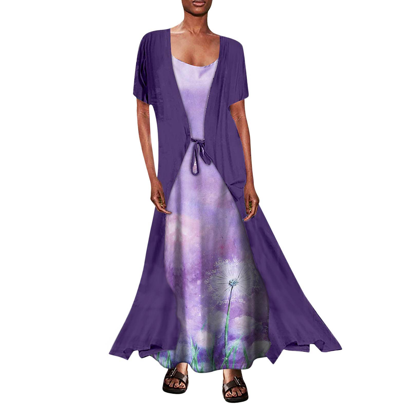 Women's Floral Print Sleeveless Midi Dress with Cardigan - Plus Size Summer Casual Outfit for Beach, Party & Office Wear