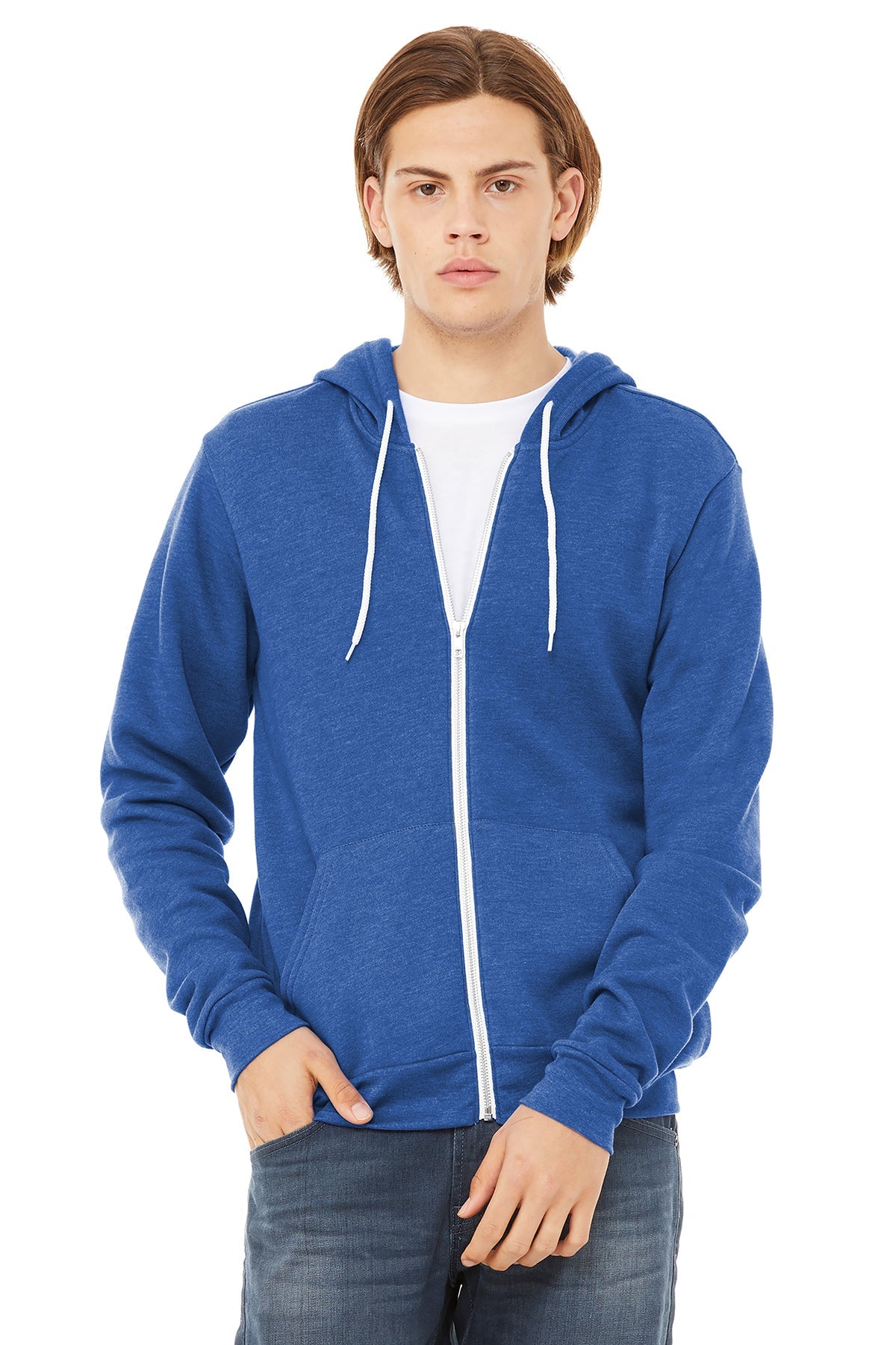 Bella Canvas Unisex Fleece Full Zip Hoodie - True Royal Blue | Soft & Warm Winter Pullover for Men & Women | Perfect for Casual Wear, Gym & Outdoor Activities