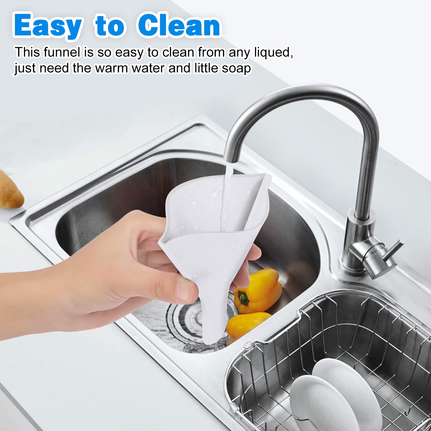 Collapsible Silicone Funnel for Kitchen - Fan-Shaped Food Grade Funnel for Bottles, Liquids & Powder Transfer | FDA Approved White Funnel | Perfect for Water Bottles, Cooking Oils & DIY Projects