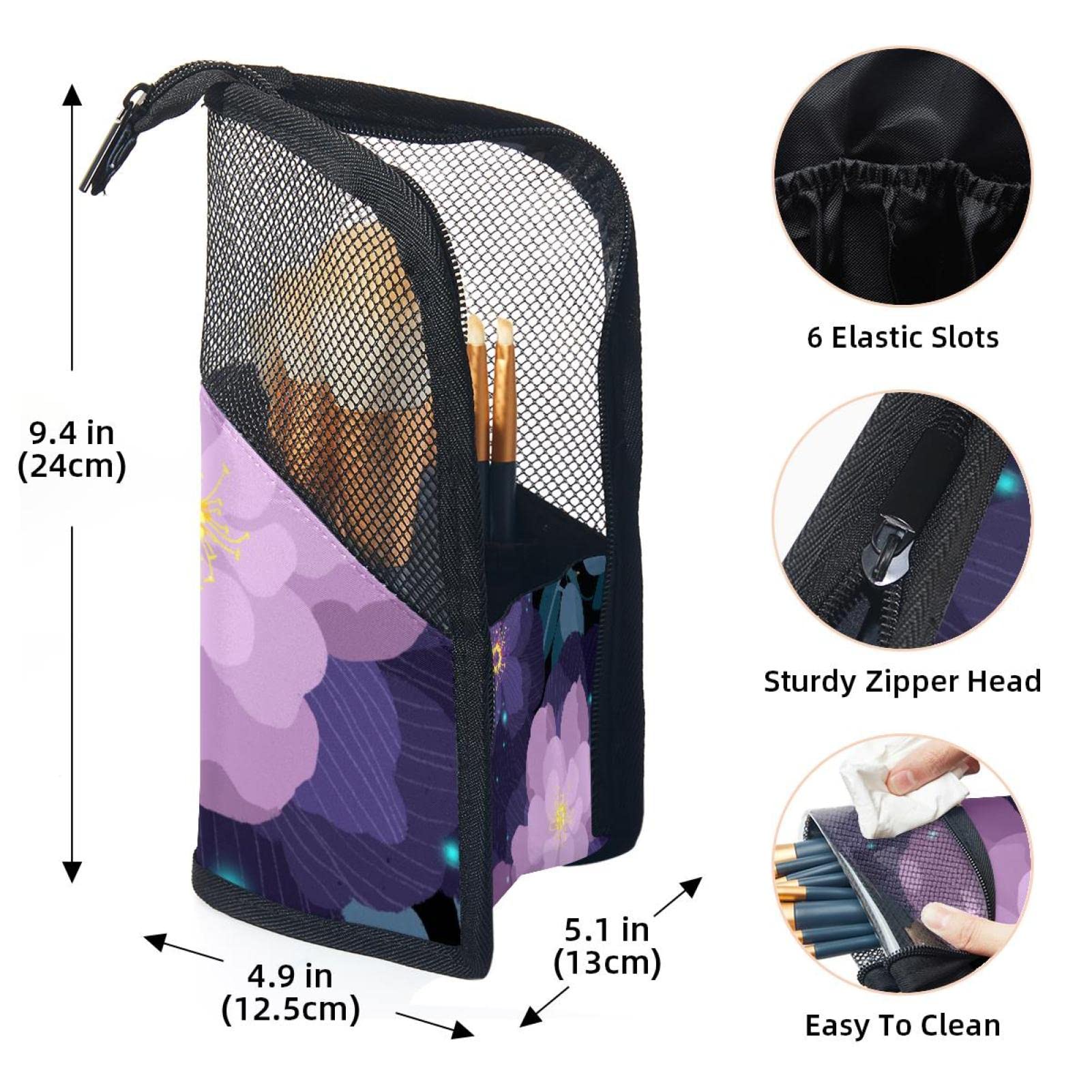 12-Piece Makeup Brush Organizer Bag - Portable Flower Design Brush Holder Case for Travel & Home Storage | Purple Blossom Cosmetic Brush Set