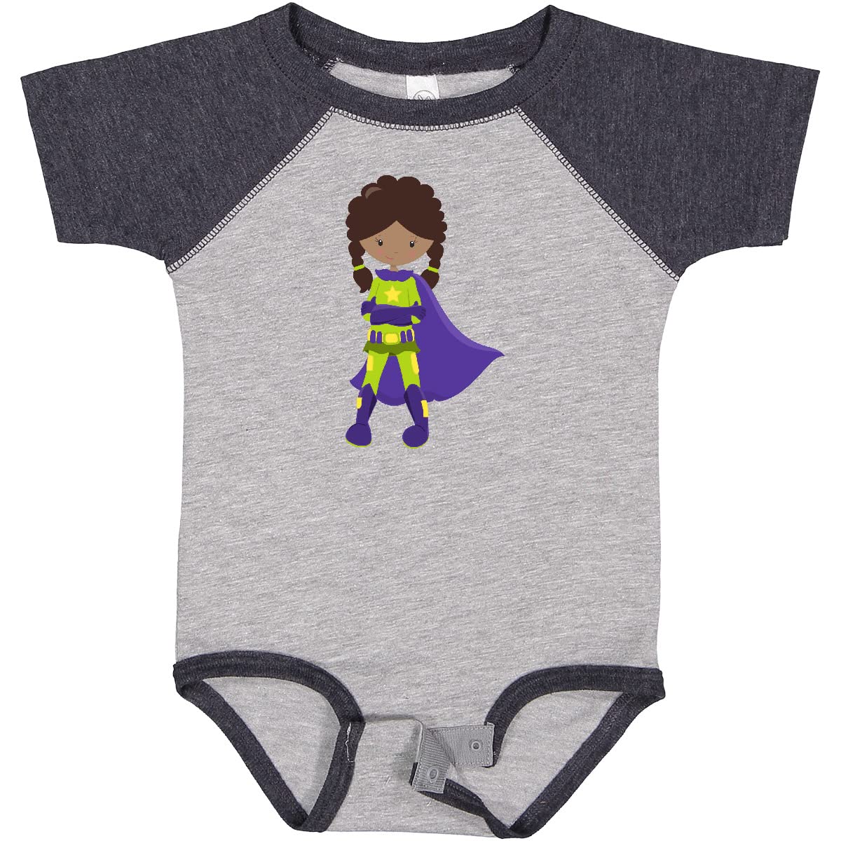 Inktastic African American Superhero Girl with Purple Cape Baby Bodysuit - Perfect for Playdates, Costume Parties & Everyday Adventures