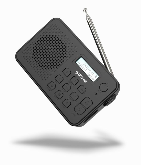 Groov-e Madrid Rechargeable DAB/FM Digital Radio with Bluetooth, Alarm Clock & LCD Display - Portable Wireless Radio with 80 Preset Stations, USB/Battery Powered - Perfect for Home, Office, Travel & Outdoor Use - Black
