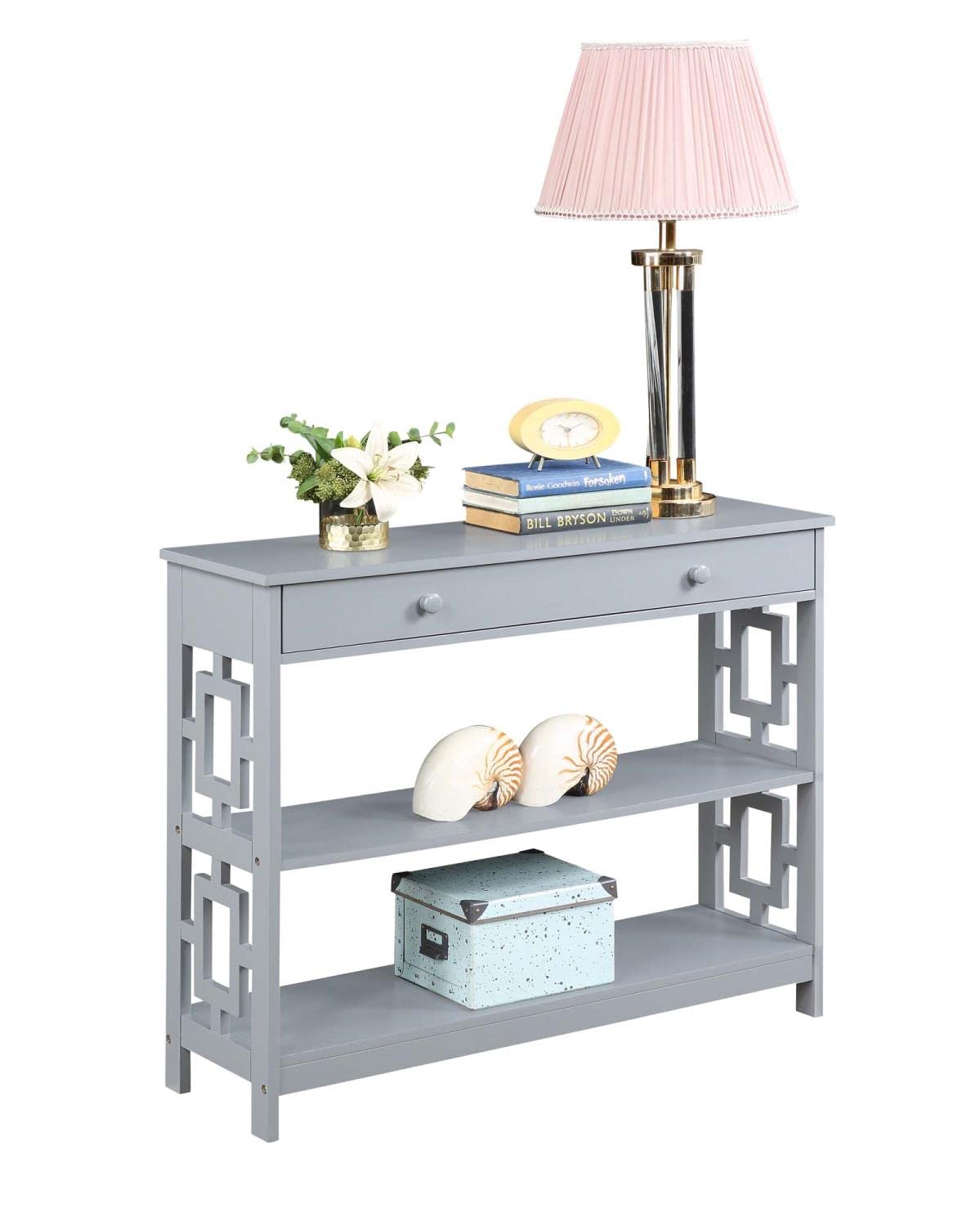 Convenience Concepts Town Square Console Table - Modern Gray Entryway Table for Hallway, Living Room & Foyer Decor | Sturdy Slim Sofa Table with Shelf