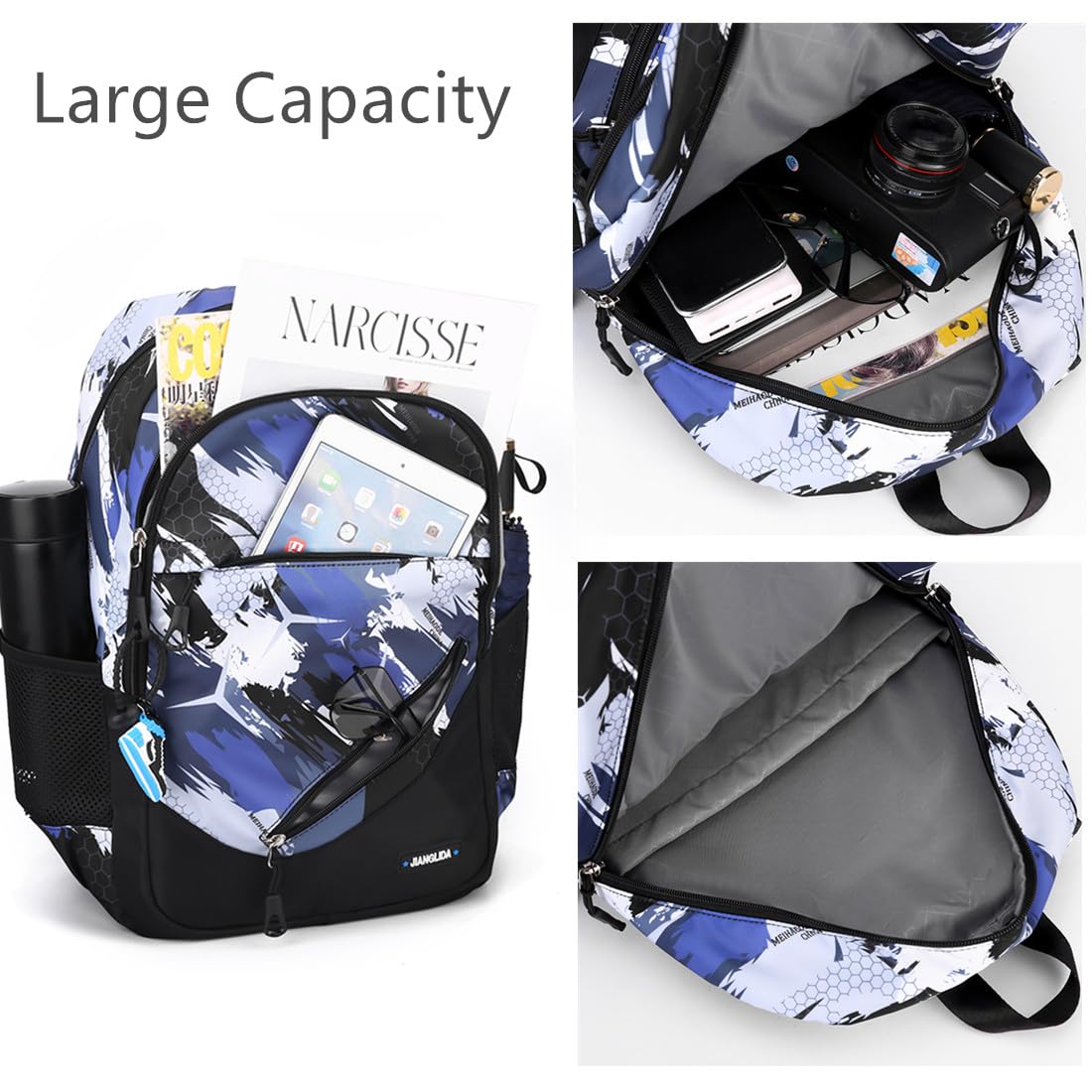 Boys School Backpack Set with Sling Bag - 2-Piece Camo Blue Backpack Combo for Elementary, Middle & High School Students - Includes Crossbody Bag for School, Travel & Outdoor Activities