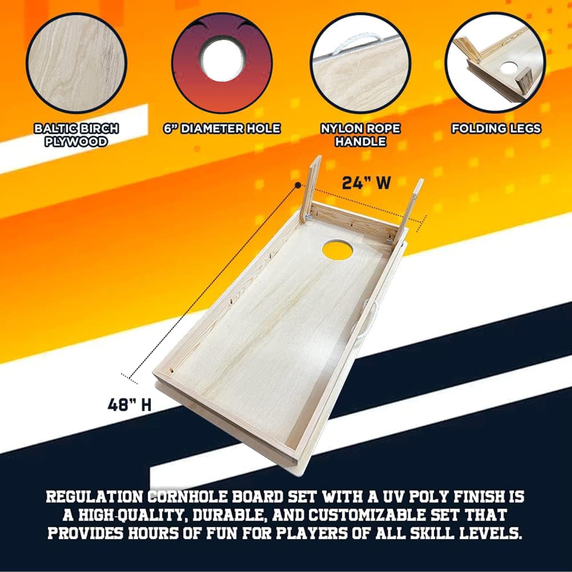 Cornhole365 Professional Regulation Size Cornhole Board Set - Heavy Duty Solid Wood with UV Direct Print (Set of 2) | Perfect for Backyard Parties, Tailgating, Outdoor Games & Tournaments
