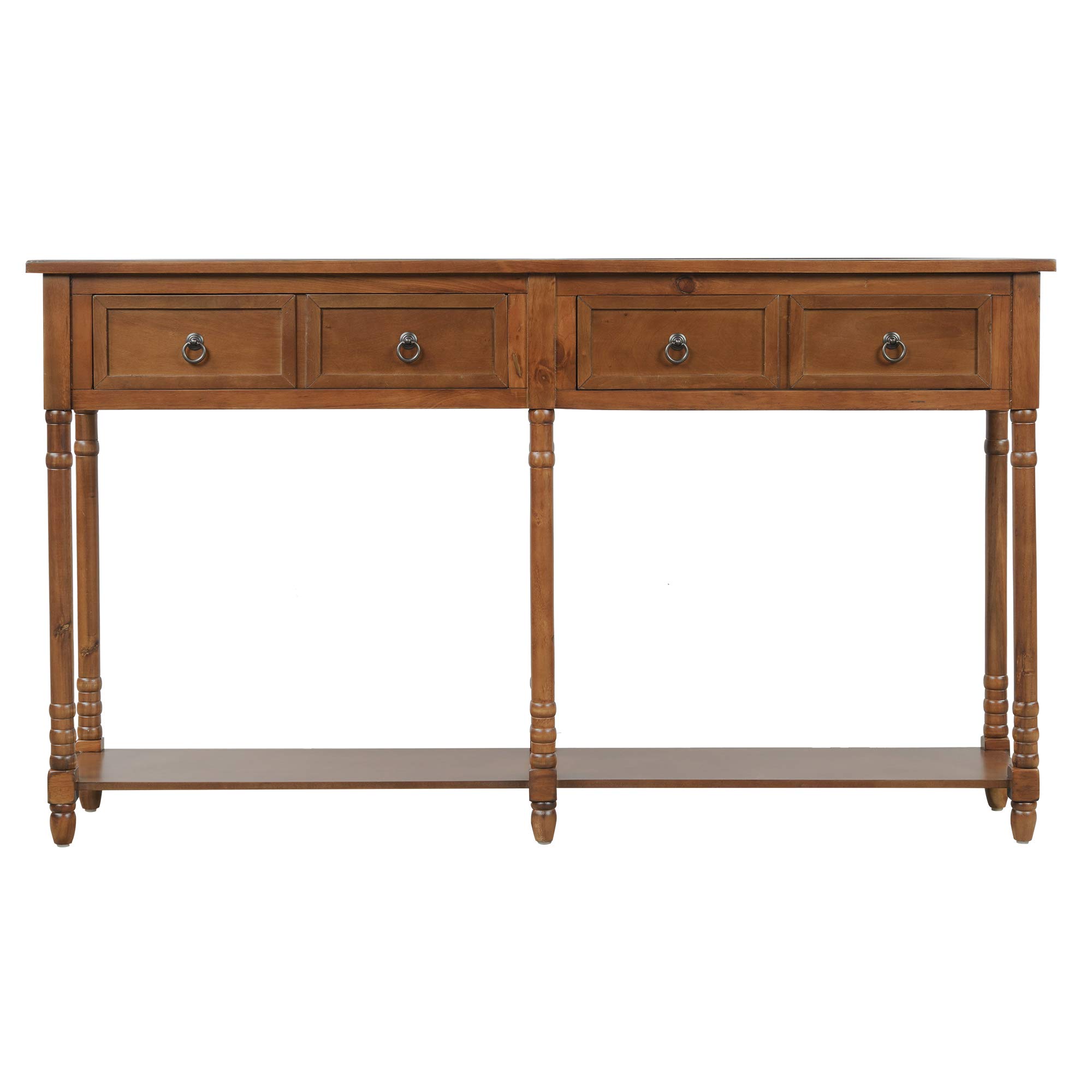 Rustic Wood Console Table with 2 Storage Drawers & Bottom Shelf - Entryway Sofa Table for Living Room, Hallway, Foyer (Walnut Finish) - Perfect for Home Decor, Small Space Organization & Entry Storage Solutions