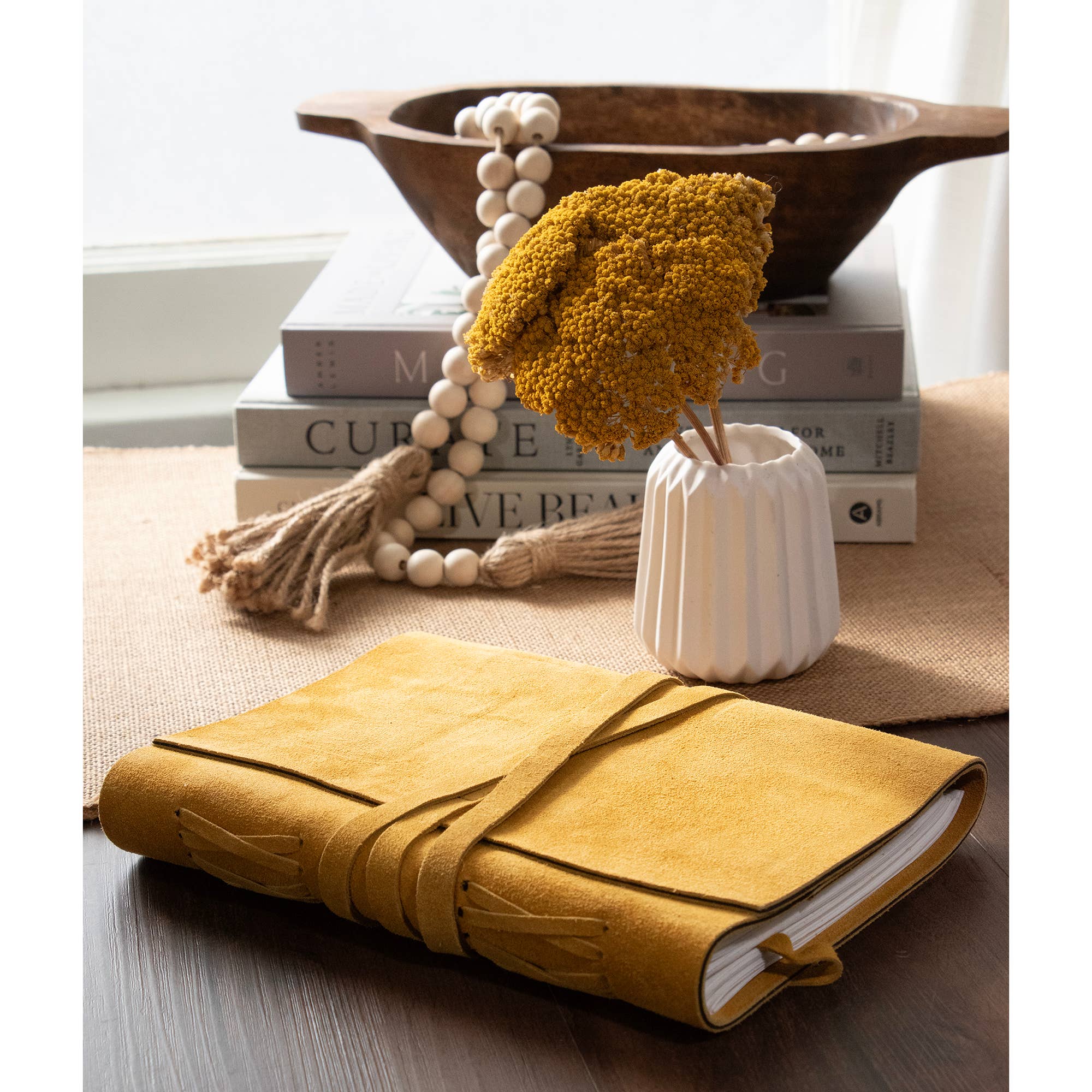 Premium Large Dijon Yellow Suede Journal - Leather Bound Writing Notebook for Travel, Work & Creative Inspiration | Perfect Gift for Writers & Professionals