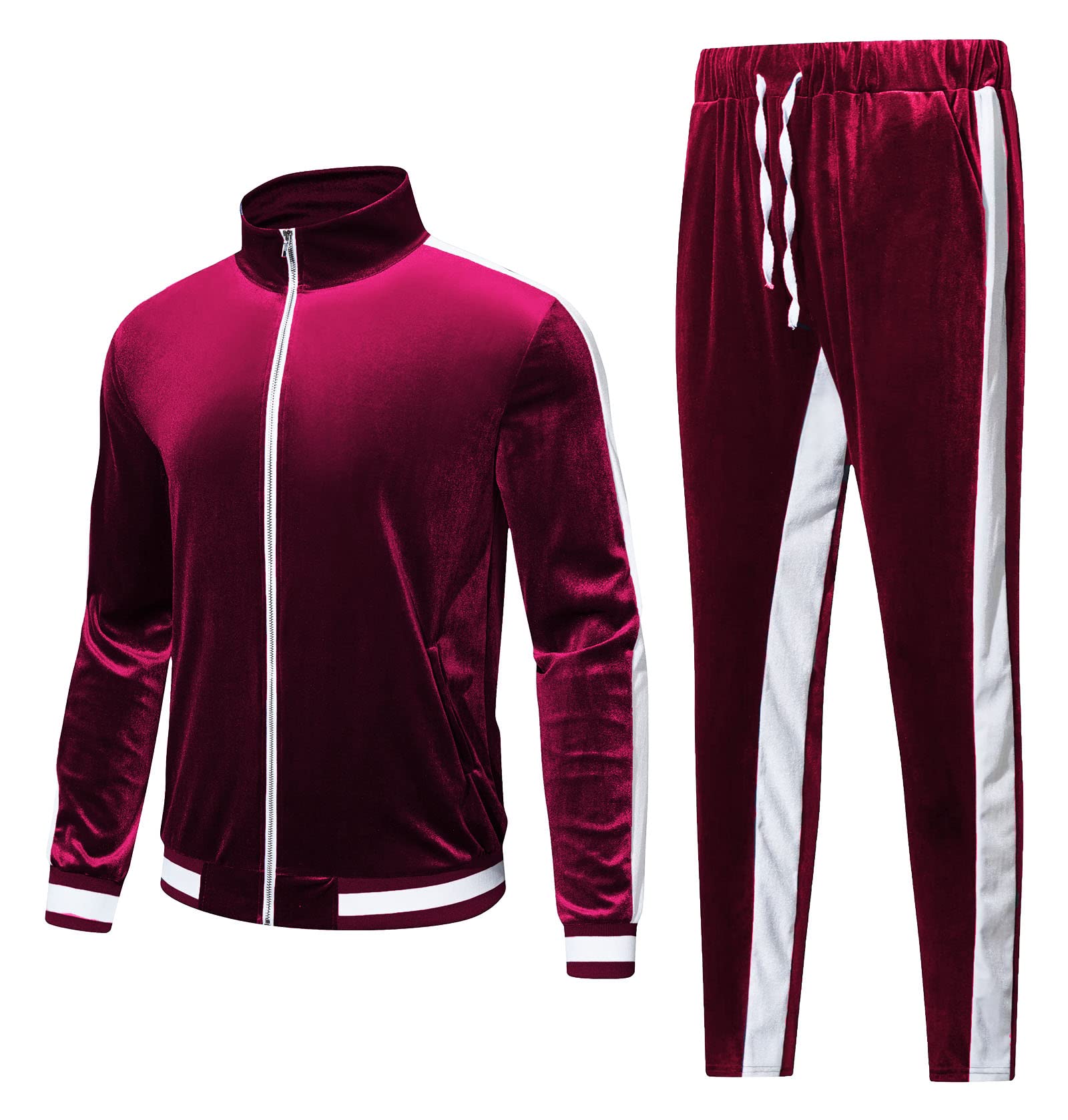 Men's Velour Tracksuit Set - Full Zip Jogging Suit with Jacket & Pants | 2-Piece Athletic Workout Outfit for Gym, Running & Casual Wear