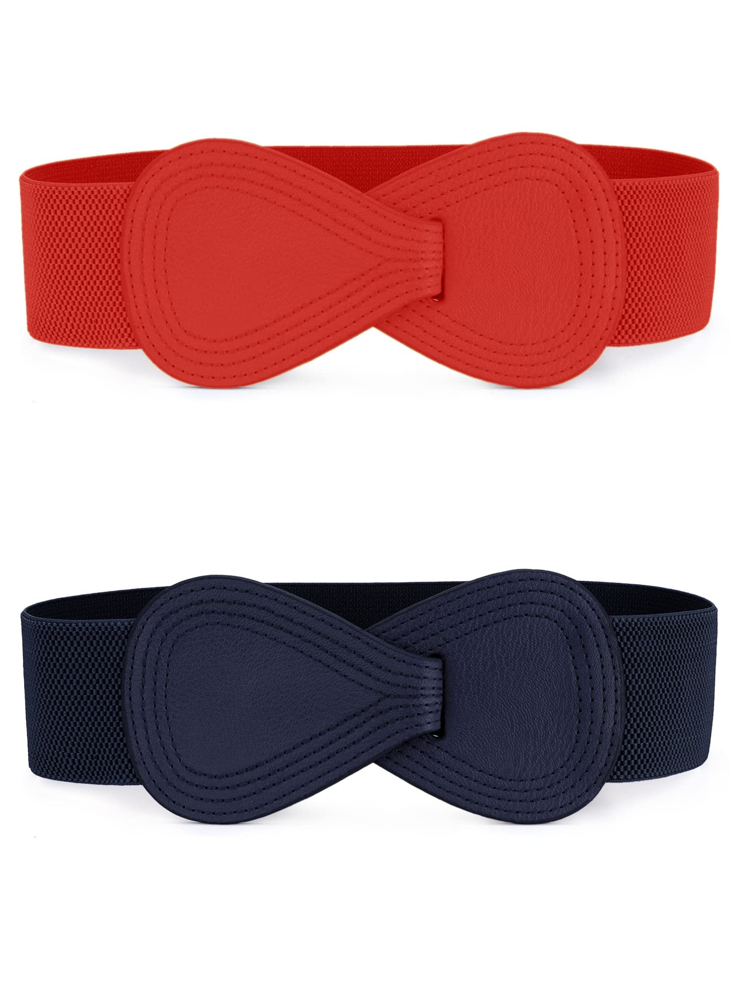 Allegra K 2-Pack Women's Plus Size Stretch Waist Belt with Interlock Buckle - Elastic Dress Belt for Dresses, Skirts & Formal Wear | Comfortable & Adjustable Fashion Accessory