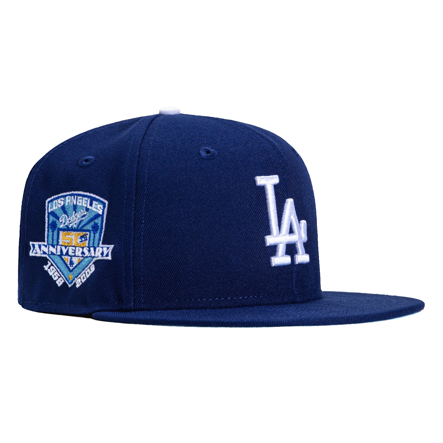 New Era 59Fifty Los Angeles Dodgers 50th Anniversary Patch Hat - Royal & White - Perfect for Baseball Games, Fan Collections & Streetwear Fashion