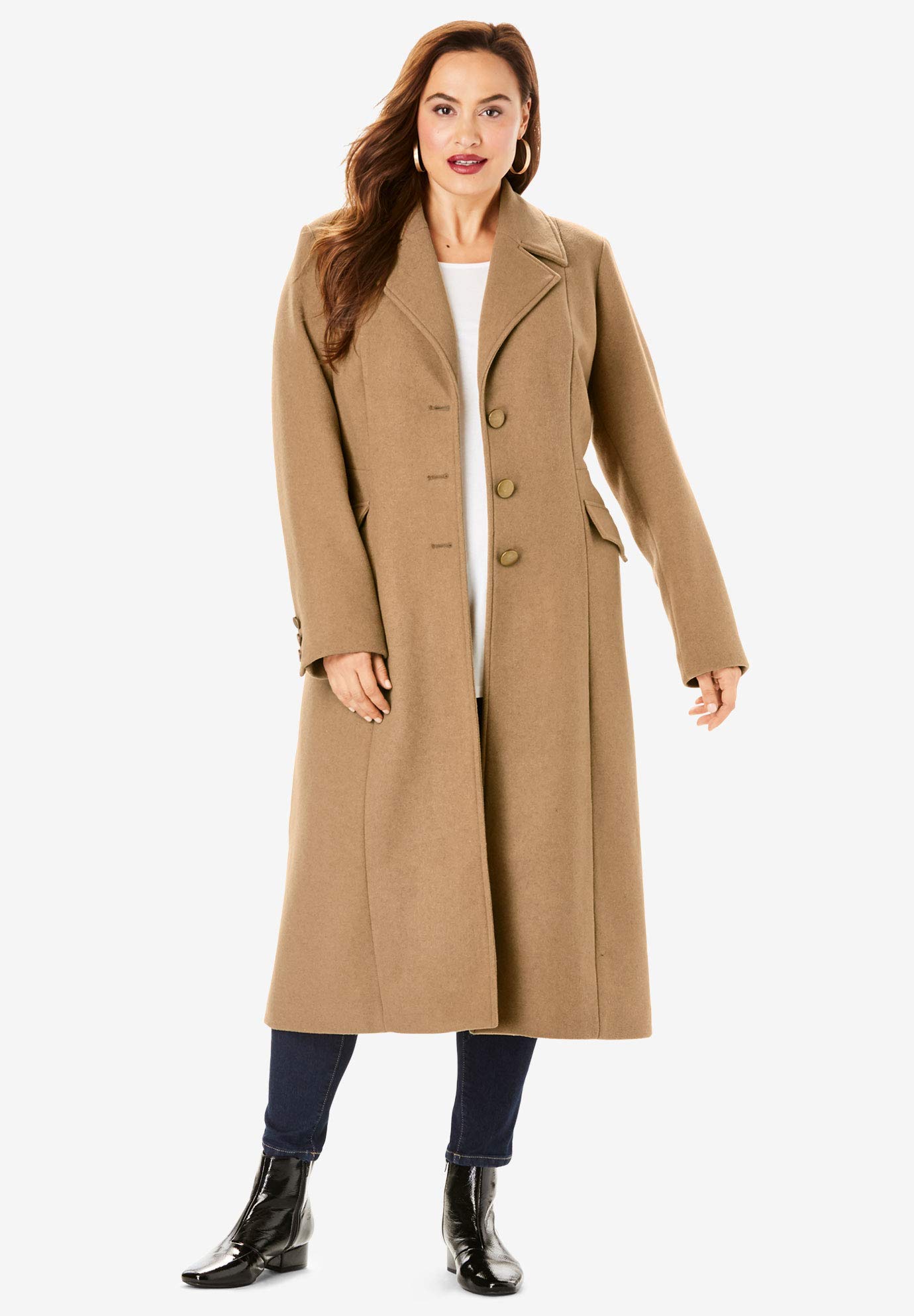 Roaman's Women's Plus Size Long Wool Blend Coat - Warm Winter Trench Coat for Curvy Women | Perfect for Office, Travel & Formal Occasions