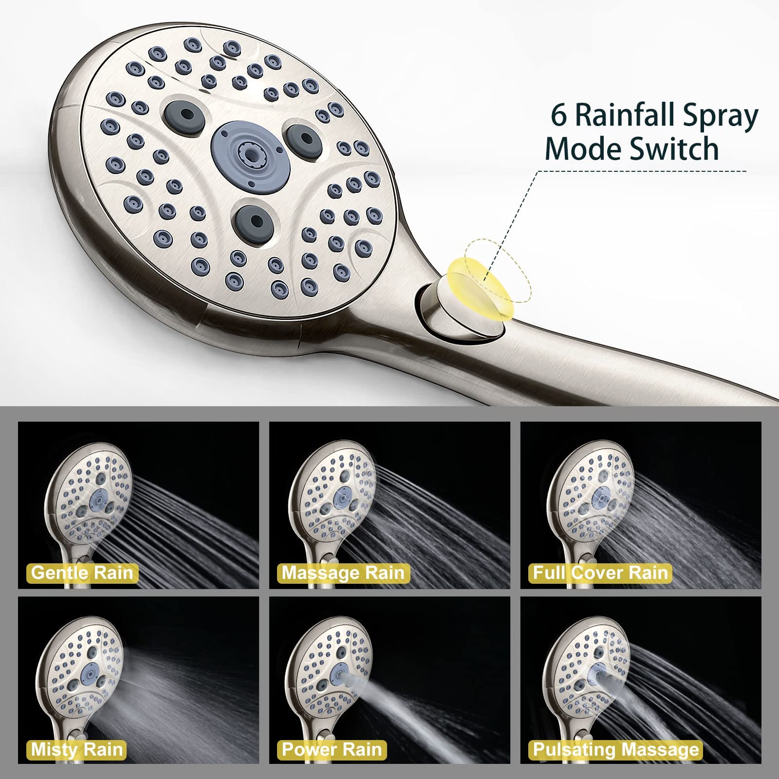 **SunCleanse 7-Setting Rainfall Shower System with Handheld Shower Head - Brushed Nickel Finish - Includes Rough-in Valve & Trim Kit - Perfect for Modern Bathroom & Spa-Like Experience**