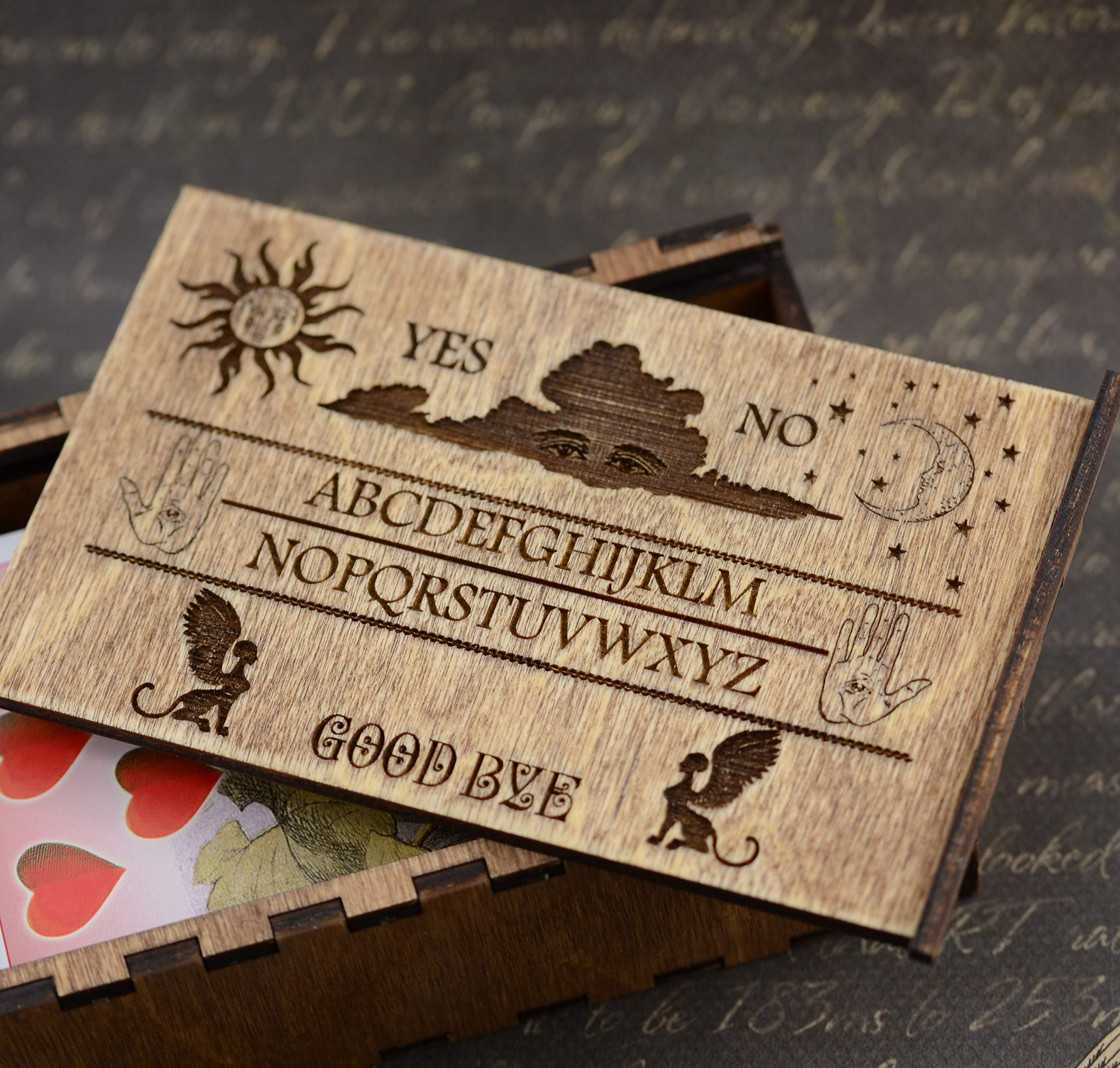 Engraved Wooden Tarot Card Box - Ouija Board Keepsake for Witchcraft & Divination