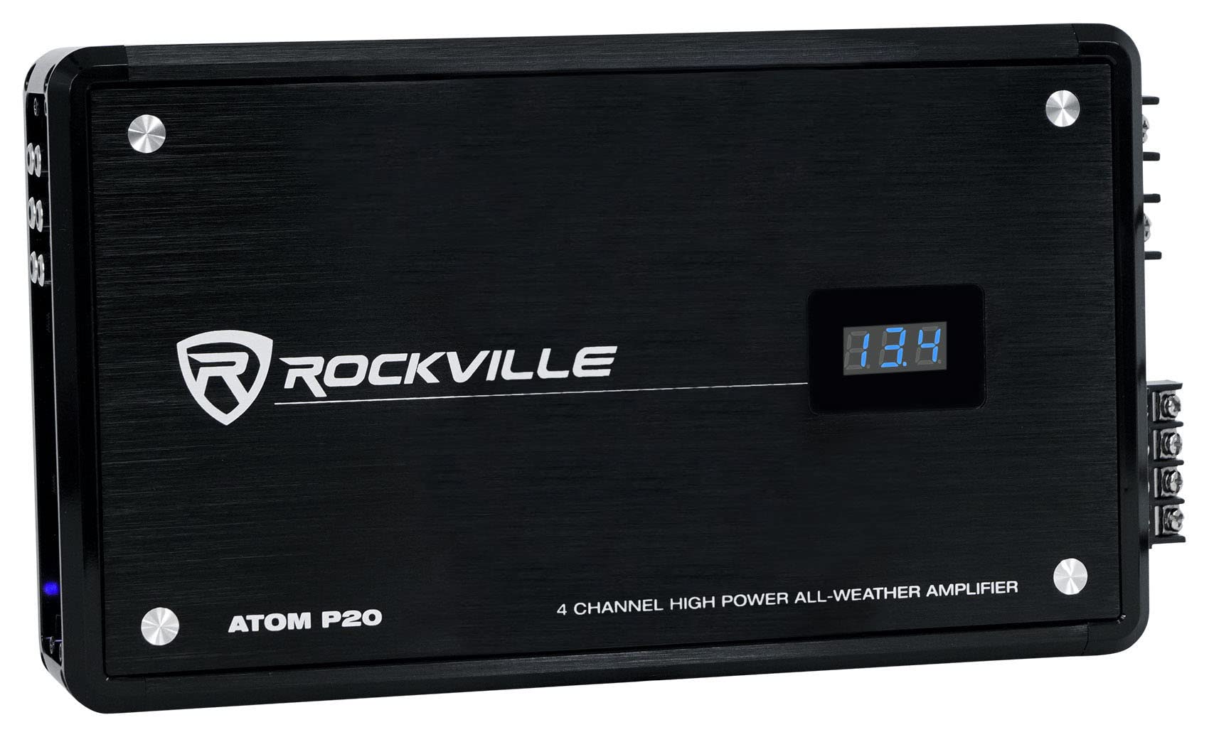 Rockville Atom P20 1600W 4-Channel Bluetooth Car Amplifier with Volt Meter & Amp Kit - High Power Audio for Cars, Trucks, SUVs & Boats