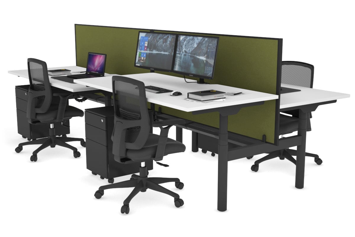 Flexi Premium Height Adjustable 4-Person H-Shaped Office Workbench - 1800L x 800W Black Frame with Cable Management | Ergonomic Standing Desk for Collaborative Workspaces & Home Offices