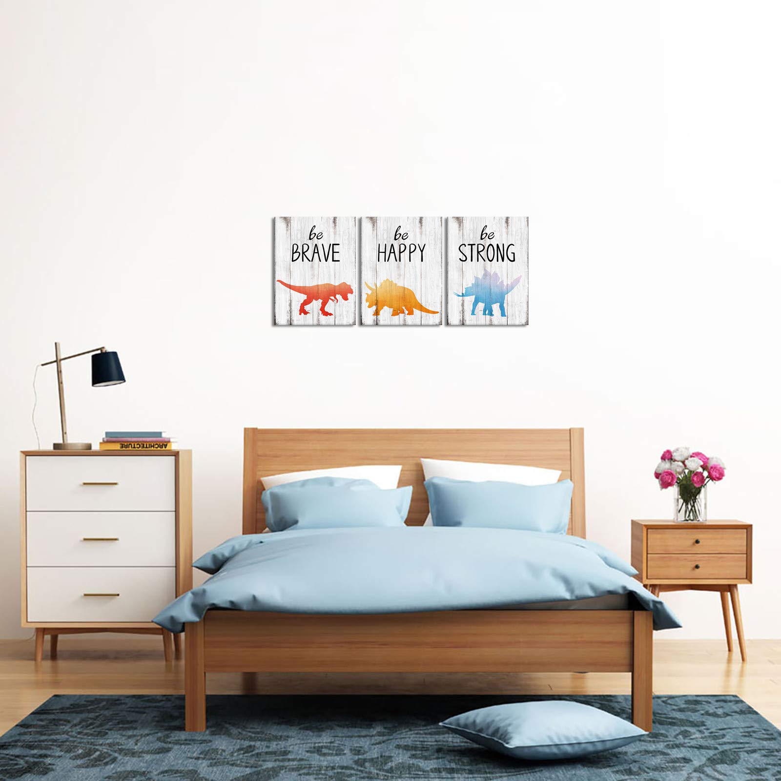 HOMEOART Dinosaur Wall Art for Boys Room - Framed Dinosaur Decor for Kids Bedroom - Easy to Hang Dinosaur Themed Nursery Decor - Perfect for Boys Bedroom, Playroom, and Dinosaur Lovers Gift