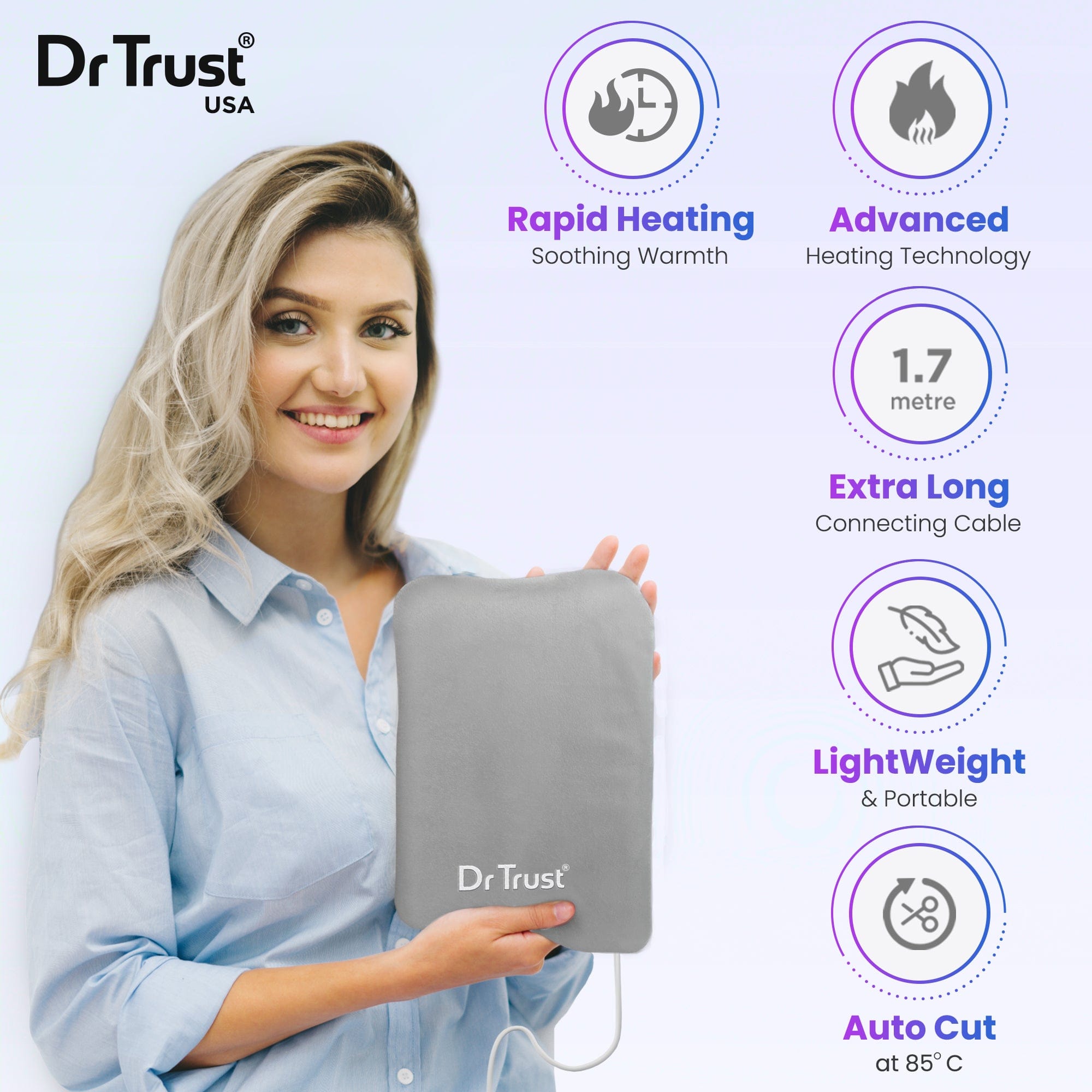 Dr Trust USA Small Orthopaedic Electric Heating Pad with Hand Straps - Relieves Muscle Pain & Joint Stiffness - Perfect for Back, Shoulder & Wrist Pain Relief at Home or Office