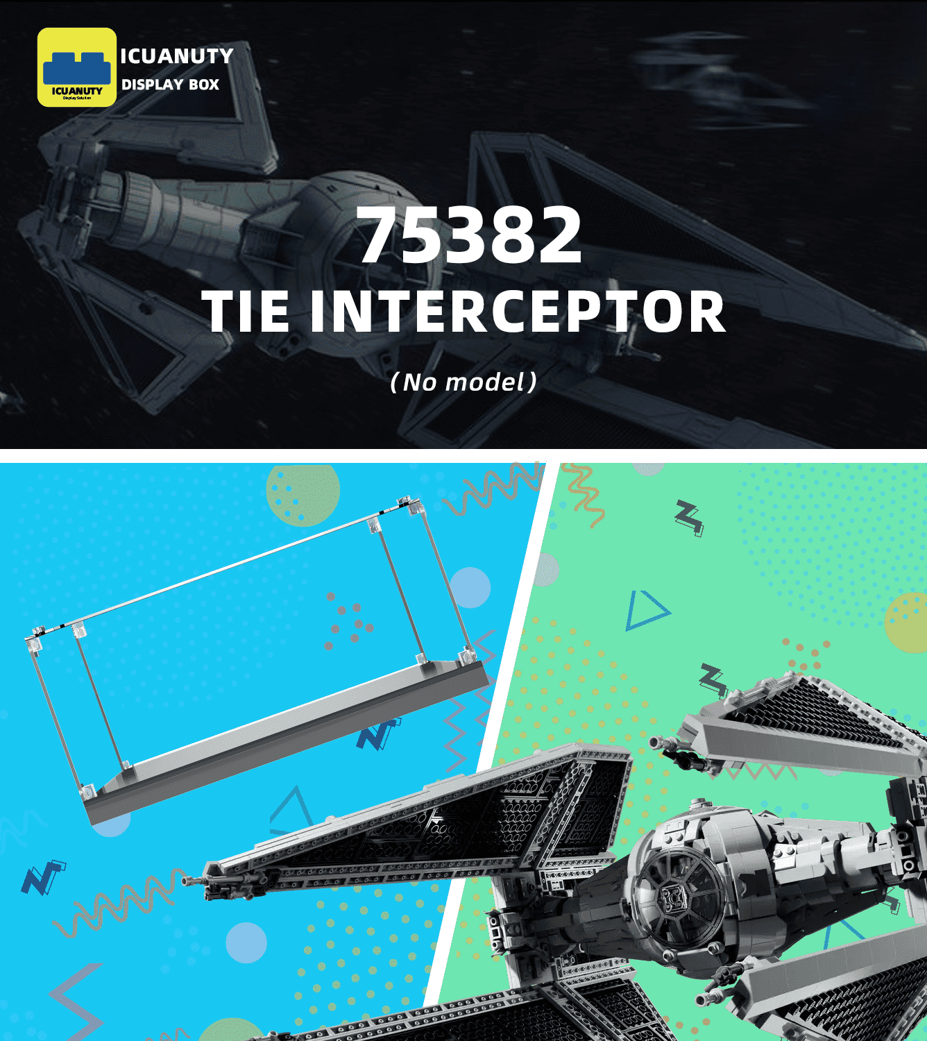 LEGO Star Wars TIE Interceptor 75382 Display Case - Clear Acrylic Showcase for Collectible Building Set | Perfect for Home Decoration, Office Display & Gift Giving