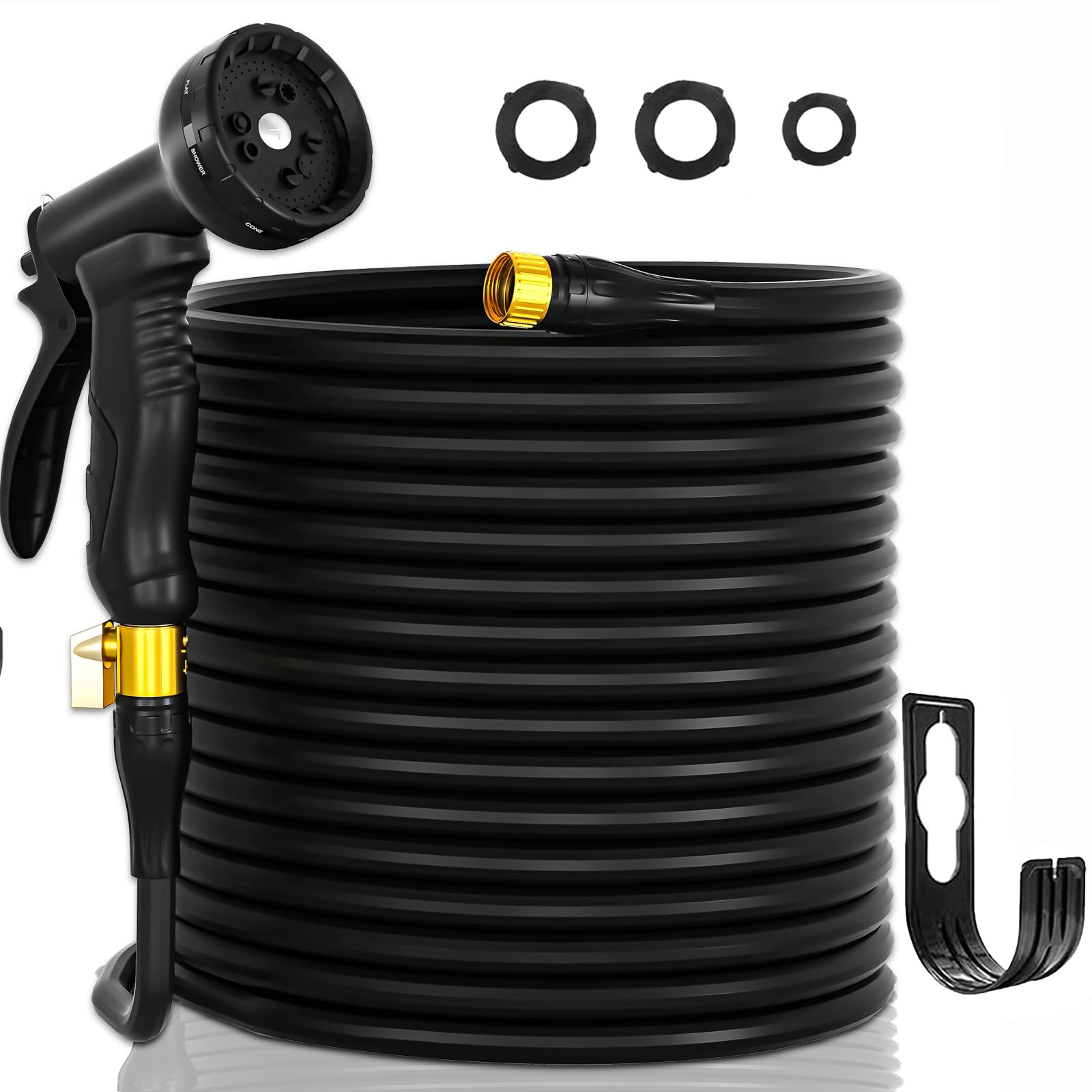 2024 Upgraded Expandable Garden Hose 100ft - Lightweight, Durable, No-Kink, Leak-Proof Flexible Water Hose with High Elasticity - Perfect for Lawn Care, Car Washing & Outdoor Cleaning (Black)
