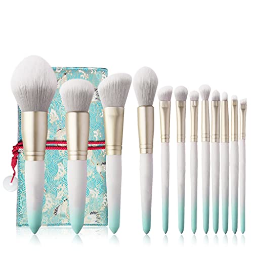 12-Piece Ice White Makeup Brush Set - Synthetic Hair Foundation, Blush & Powder Brushes for Face & Eye Makeup - Perfect for Professional & Everyday Beauty Routines