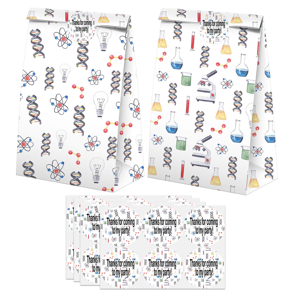 Science Party Favors Candy Bags with Stickers - Science Themed Goodie Gift Treat Bags for Kids Birthday Party Supplies - Perfect for Classroom Rewards, Science Fair Prizes & STEM Celebration Events