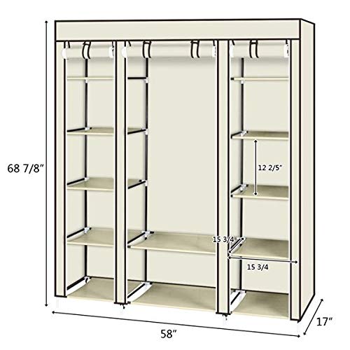 Portable Clothes Closet Organizer - Foldable Wardrobe with 9 Storage Shelves & Non-Woven Fabric Cover | Space-Saving Closet Solution for Dorm, Apartment, Travel & Home Organization